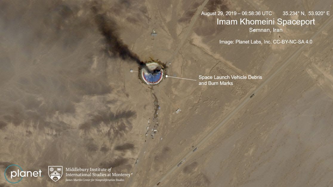 Satellite image of missile crashing in Iran during a test