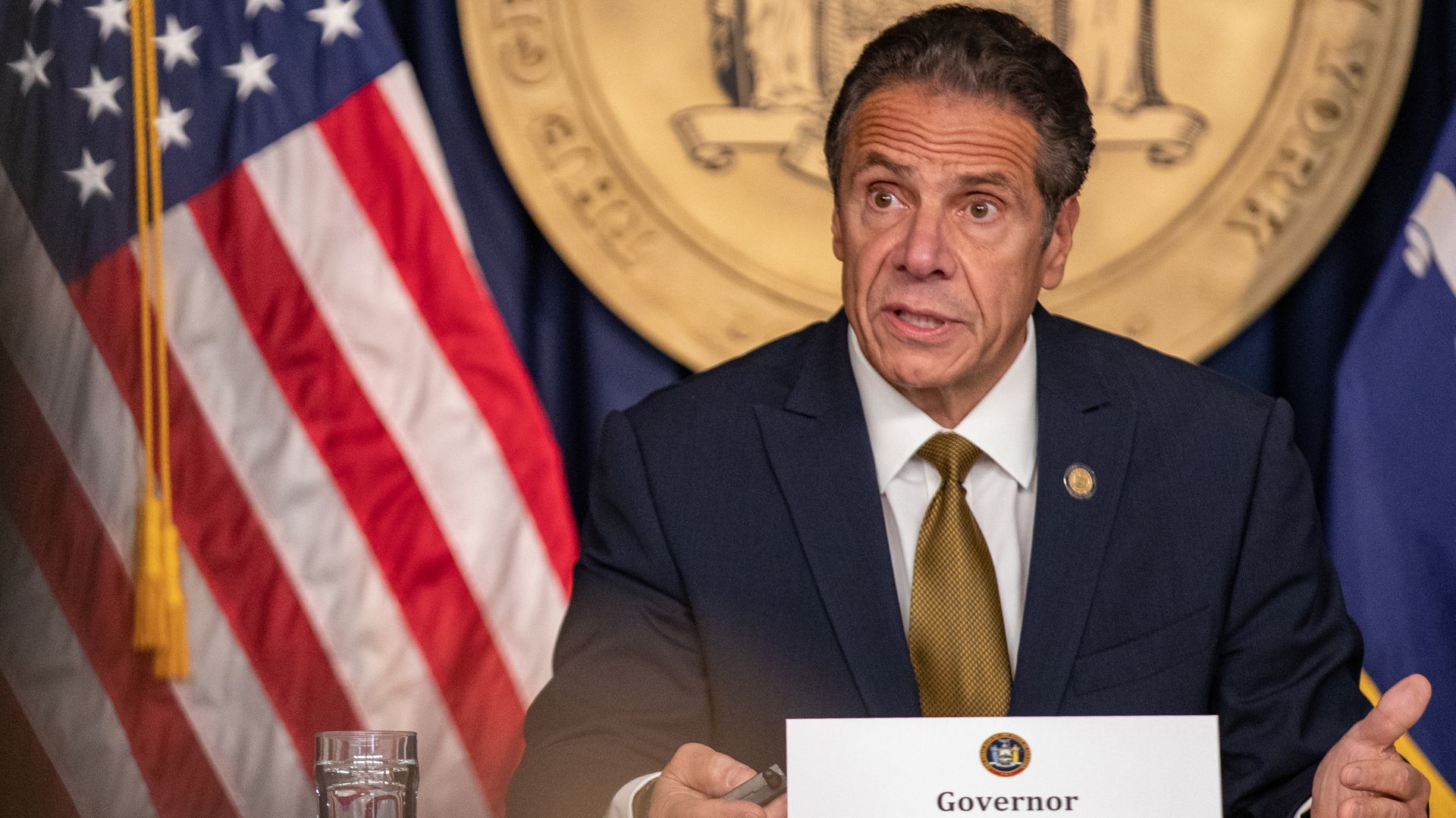 Andrew Cuomo, governor of New York, speaks during a news conference in New York, U.S., on Monday, Oct. 5