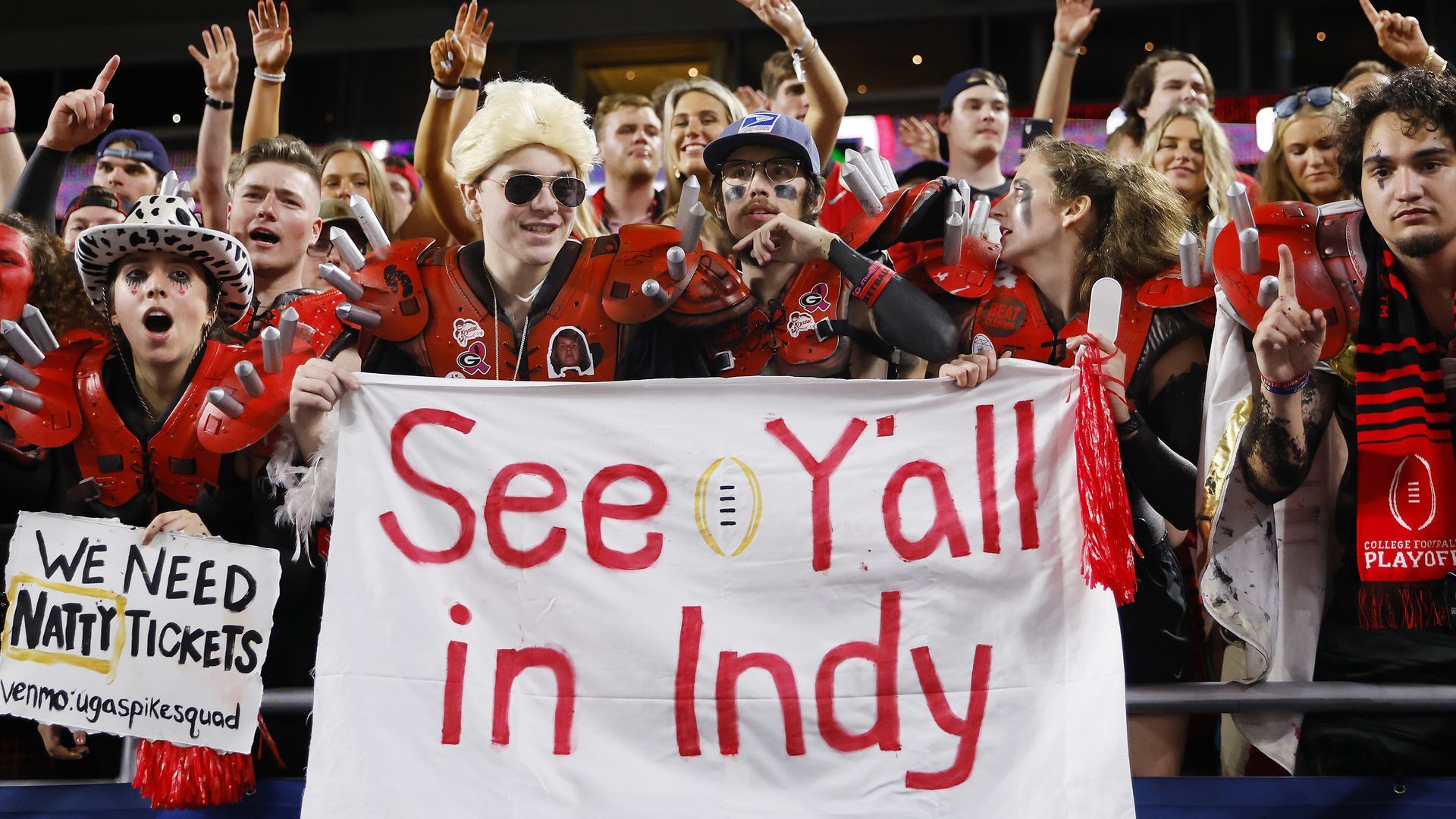 Georgia fans celebrating the Bulldogs' dominant win.