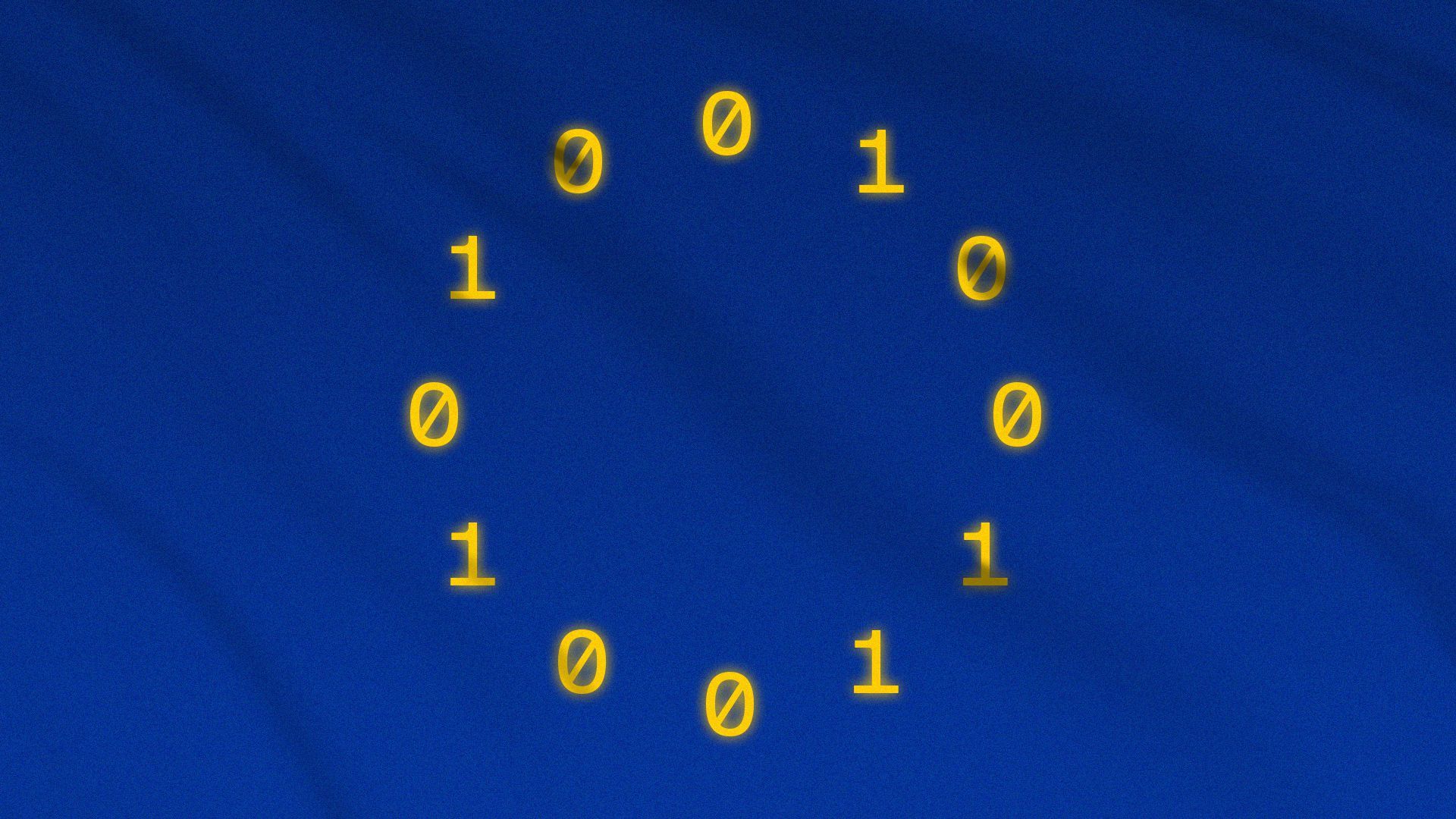 Illustration of the EU flag with binary code instead of stars.