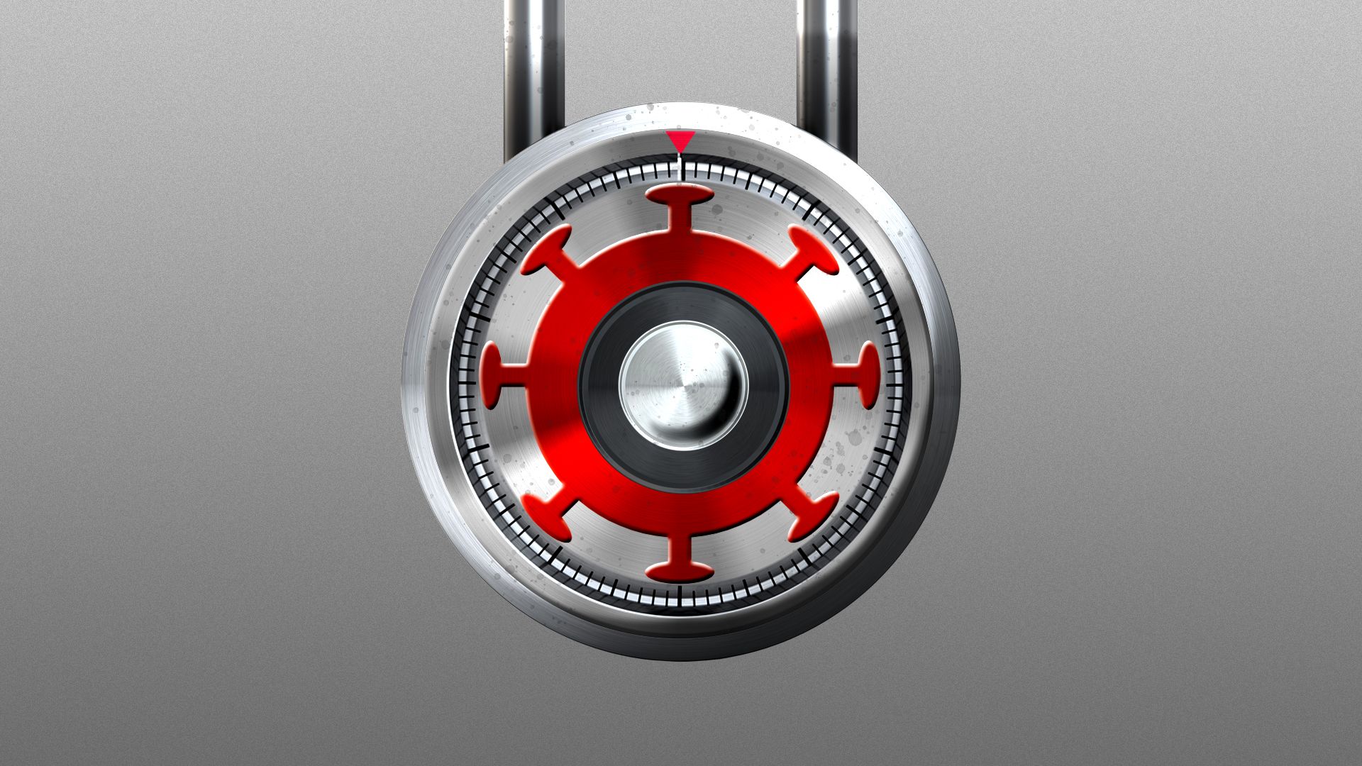 Illustration of a combination lock with a virus icon on it