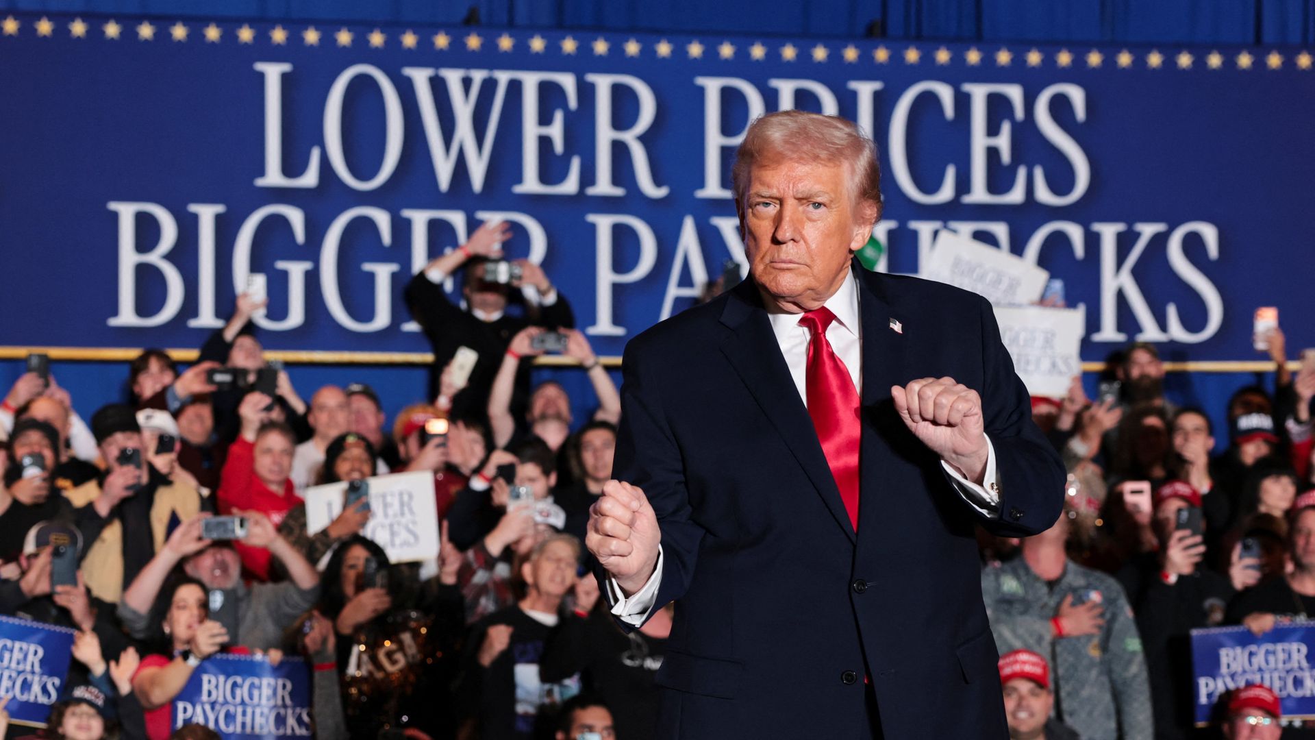 U.S. President Donald Trump gestures as he arrives to deliver remarks on the U.S. economy and affordability at the Mount Airy Casino Resort in Mount Pocono, Pennsylvania, U.S. December 9, 2025. REUTERS/Jonathan Ernst