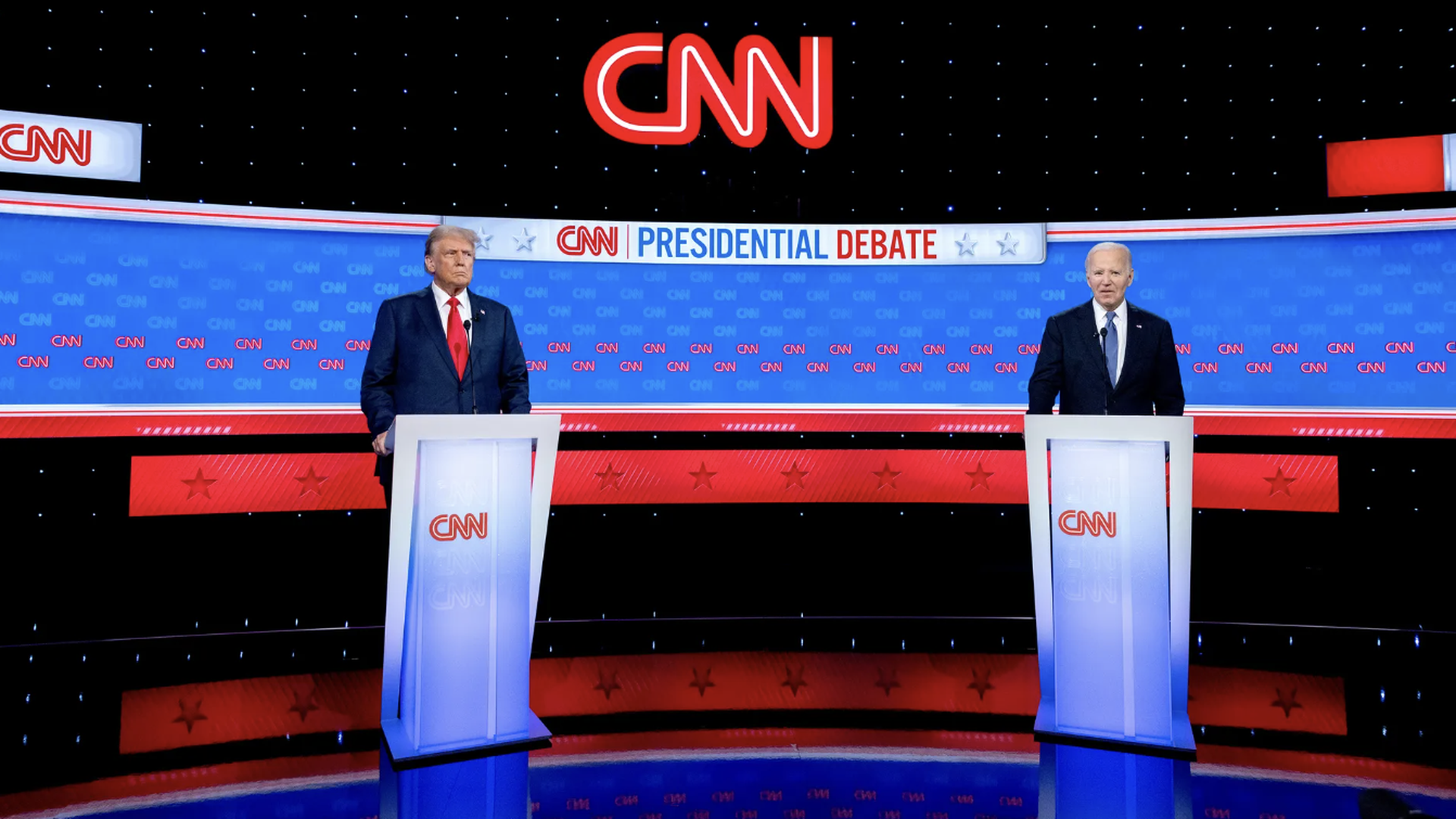 Former President Trump and President Biden during the first presidential debate in Atlanta, Georgia, on Thursday.
