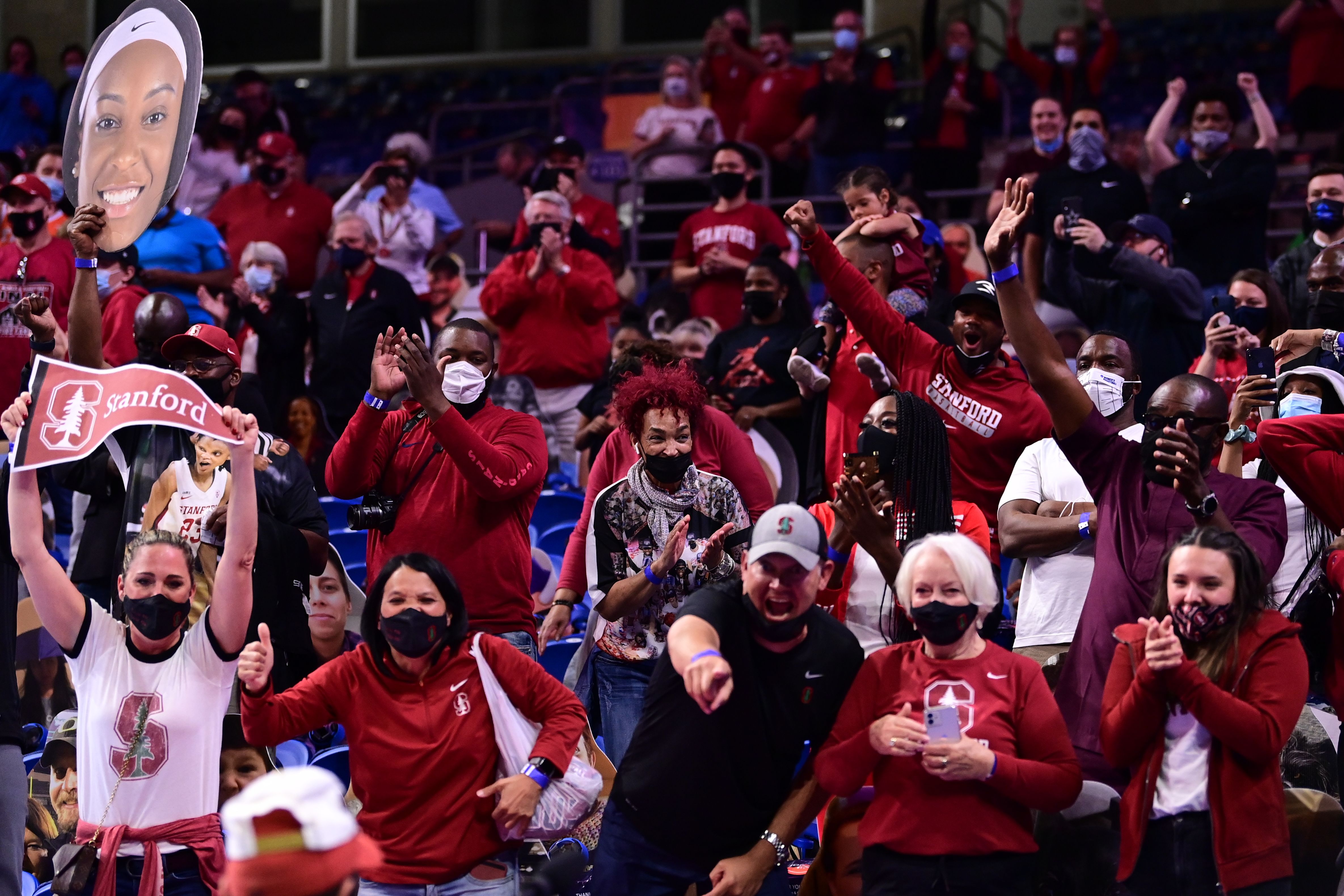 Stanford Cardinal fans celebrate their teams win over the Arizona Wildcats in the championship game of the NCAA Womens Basketball Tournament at Alamodome on April 4, 2021 in San Antonio, Texas. 