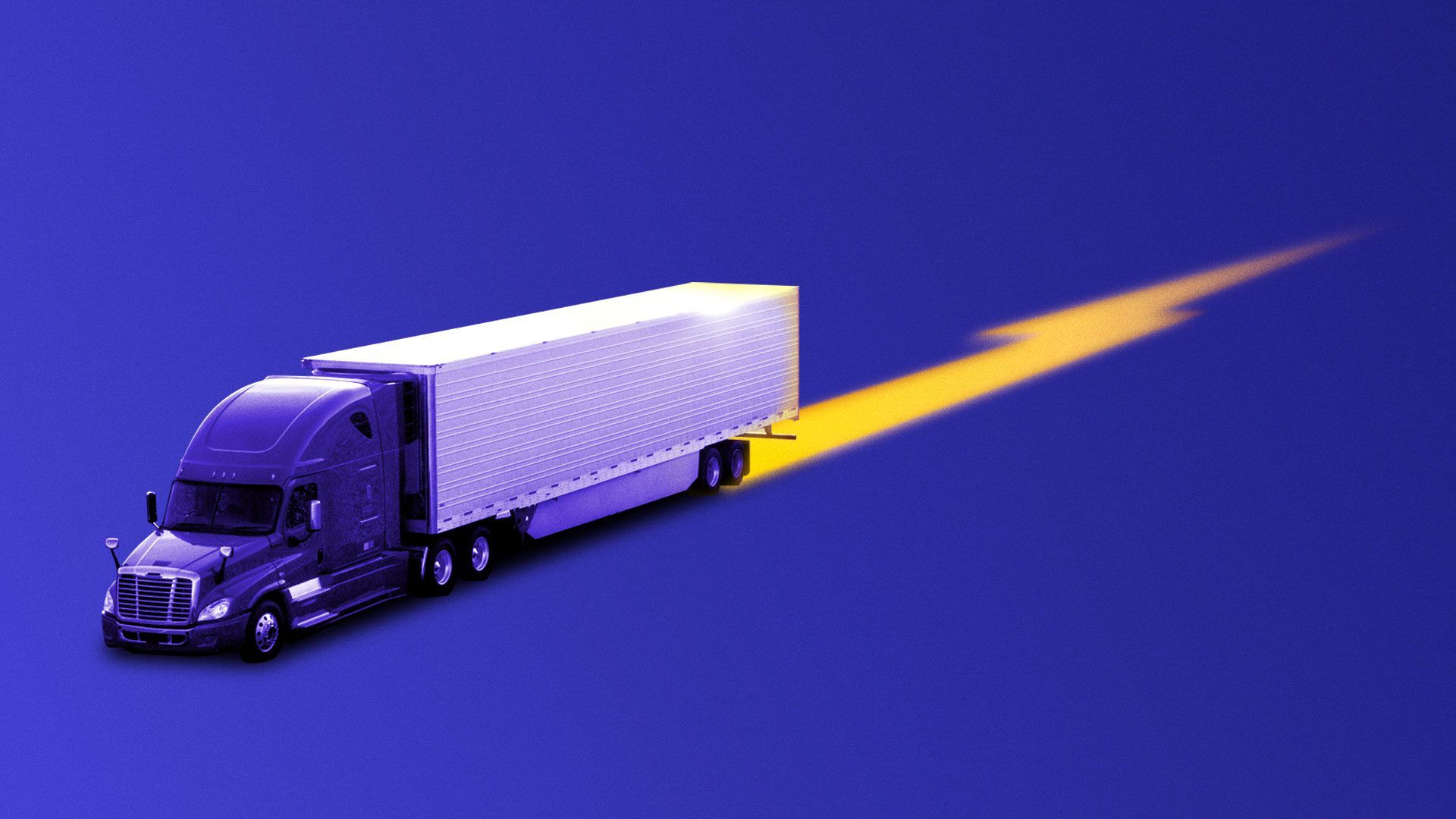 Illustration of a commercial electric truck leaving lighting bolt tracks behind it