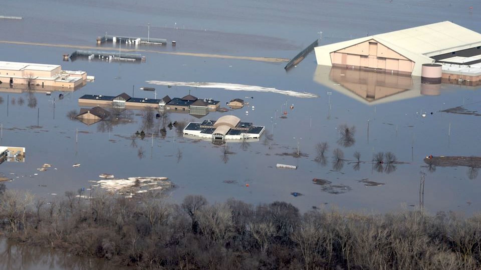Offutt Air Force Base's aerial photo shows the scope of the flood damage in Nebraska. 