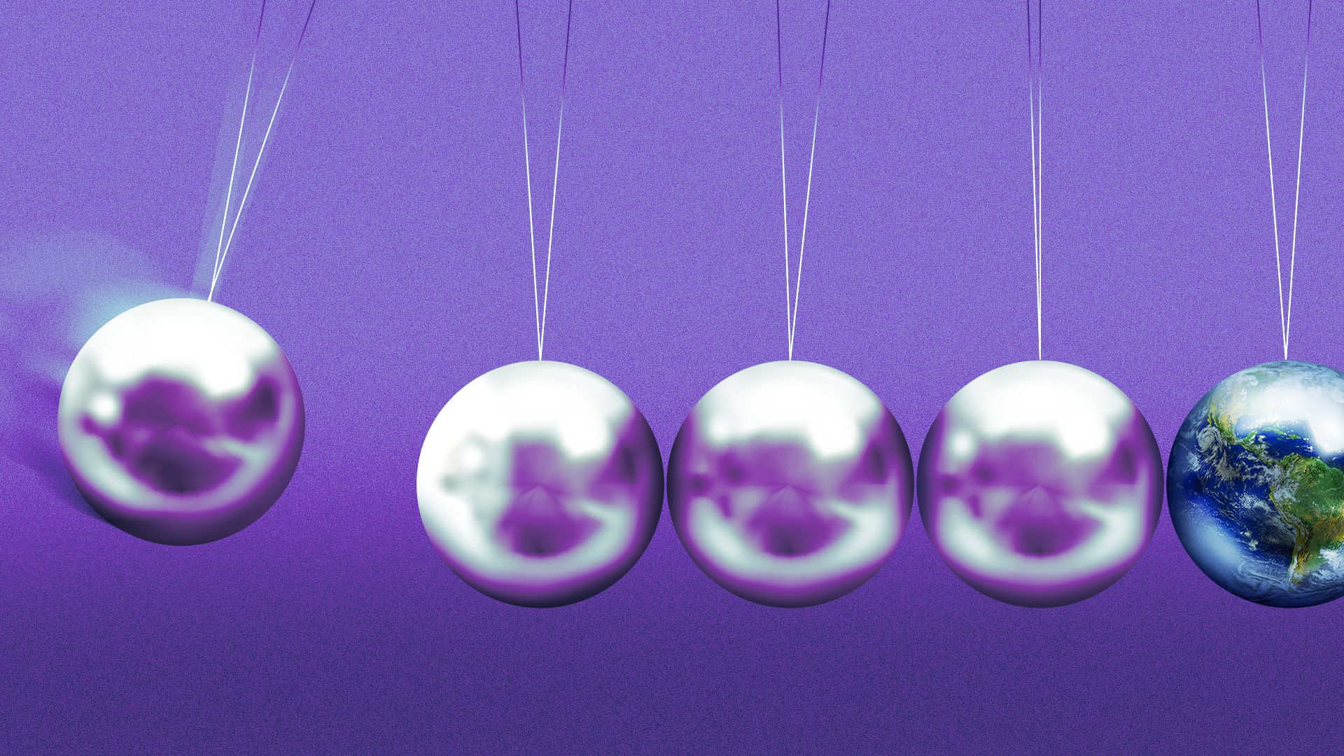 Illustration of a newton's cradle with one ball as the planet earth