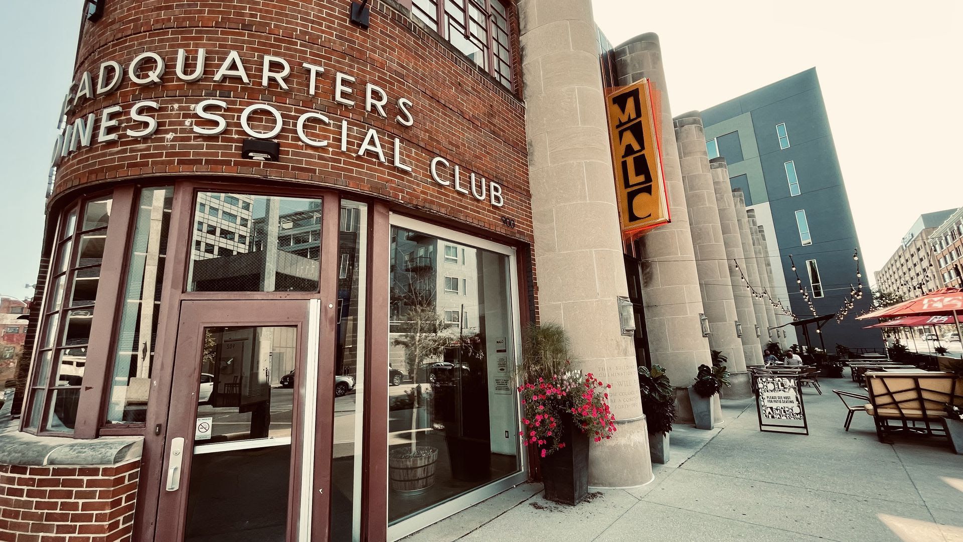 The exterior of Malo, a Latin-themed restaurant, on the Des Moines Social Club campus.