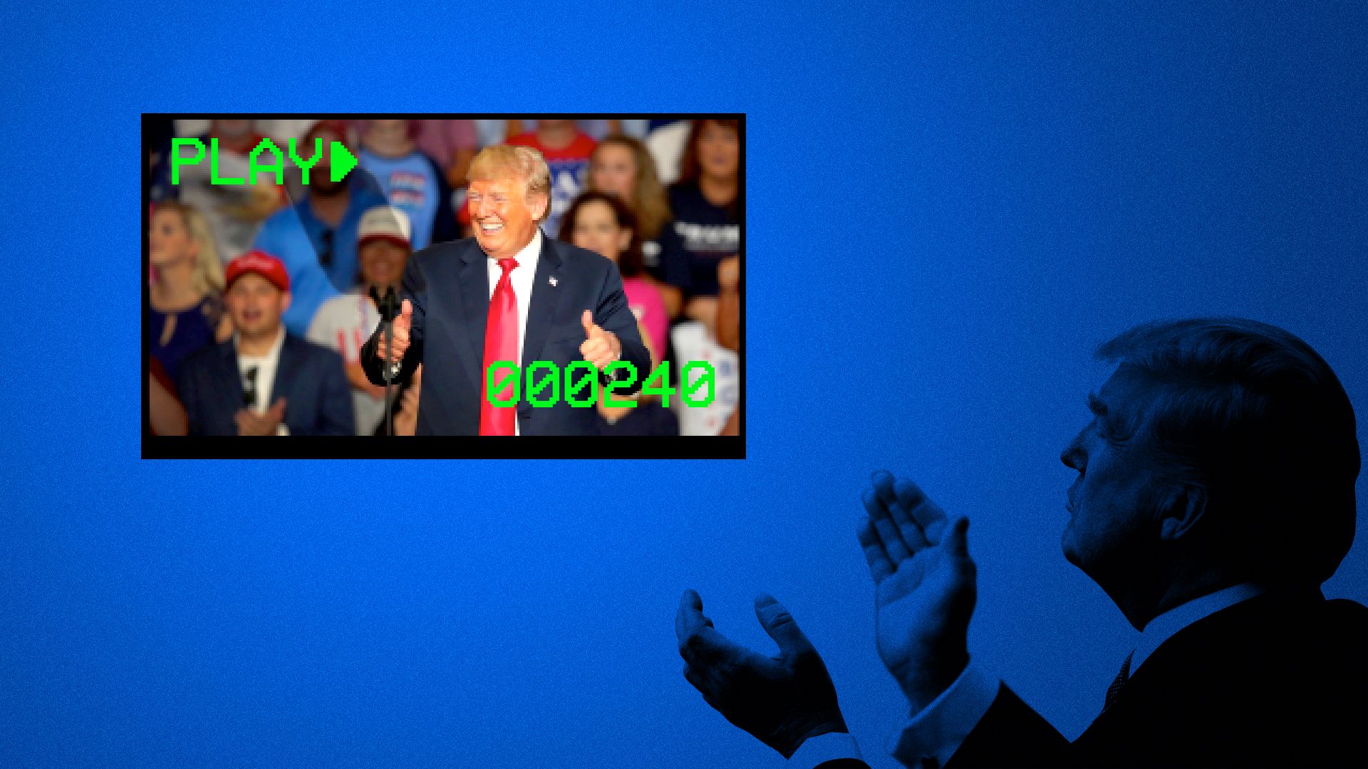 Trump watching replays of himself at rallies.