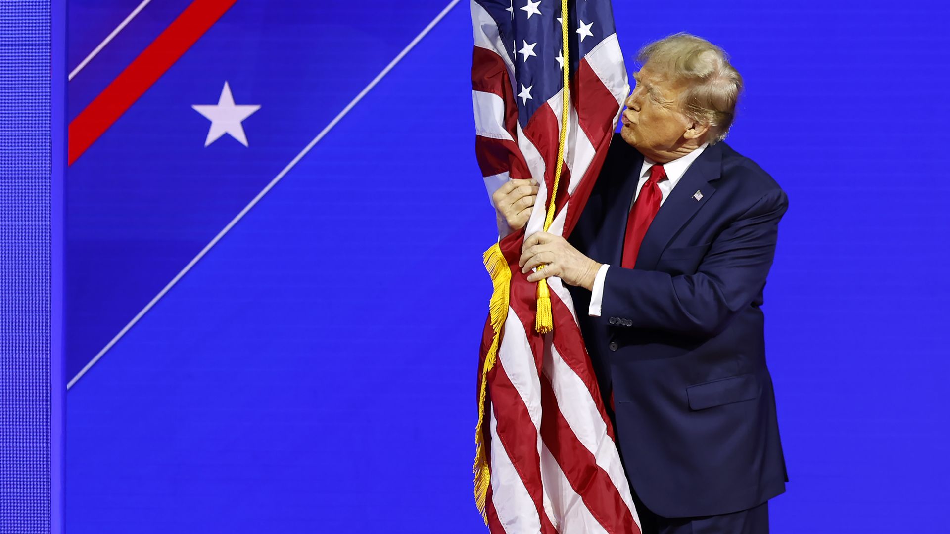 Former President Trump arrives onstage at CPAC in Oxon Hill, Md., yesterday. Photo: Anna Moneymaker/Getty Images