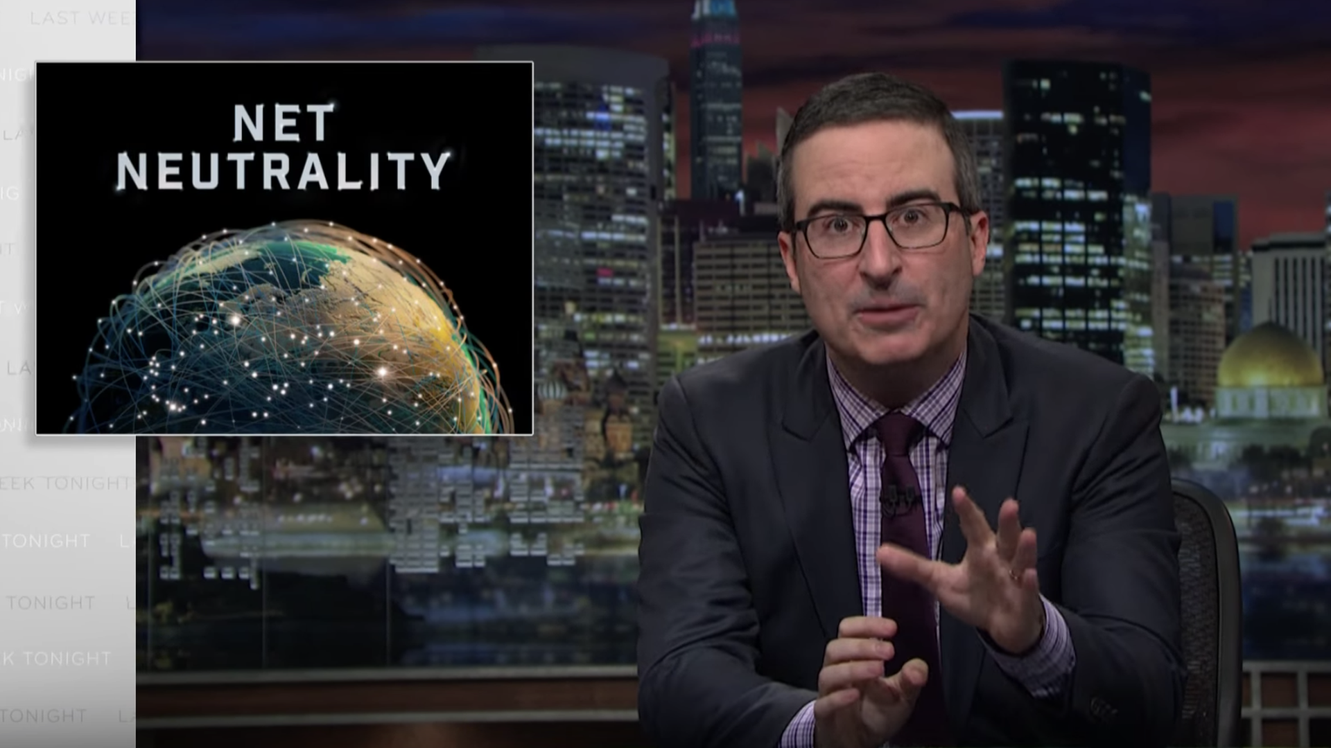John Oliver on screen with the words "Net Neutrality"