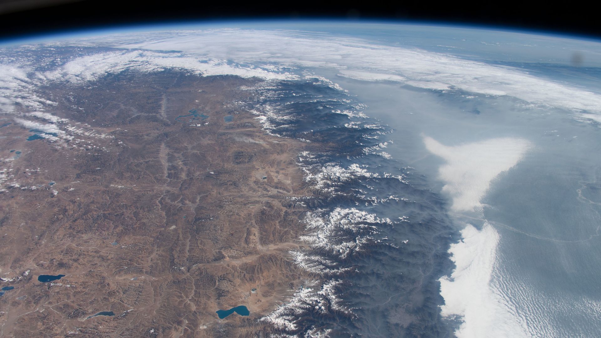 The snow-capped Himalayas seen from orbit.