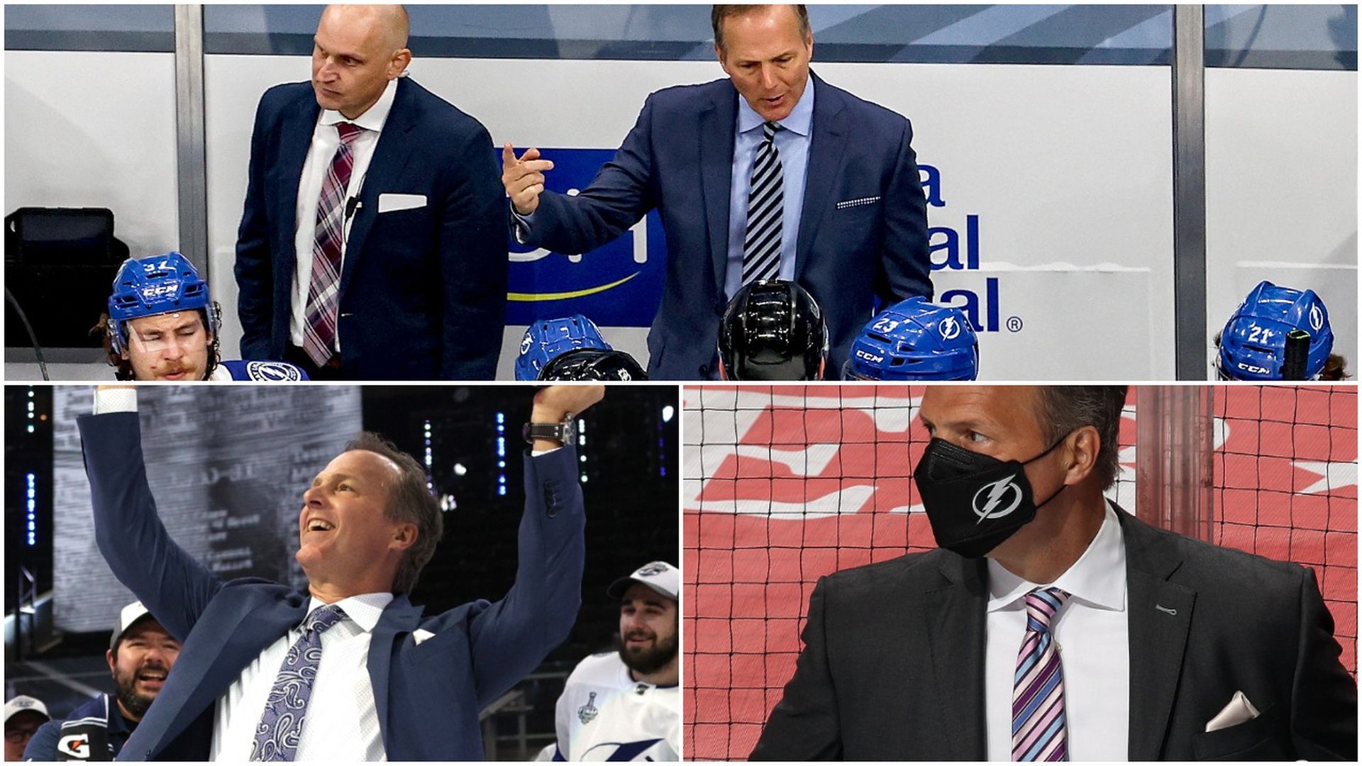 A photo collage of Lightning hockey coach Jon Cooper.