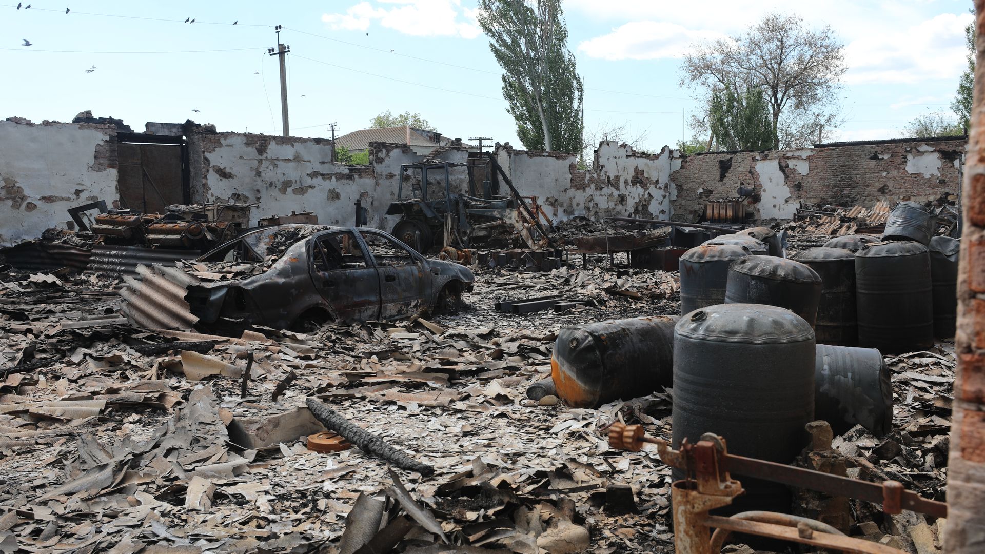 A view of destruction as Ukrainian-Russian war continues in Orikhiv, Zaporizhzhia Oblast, Ukraine on May 17, 2022.