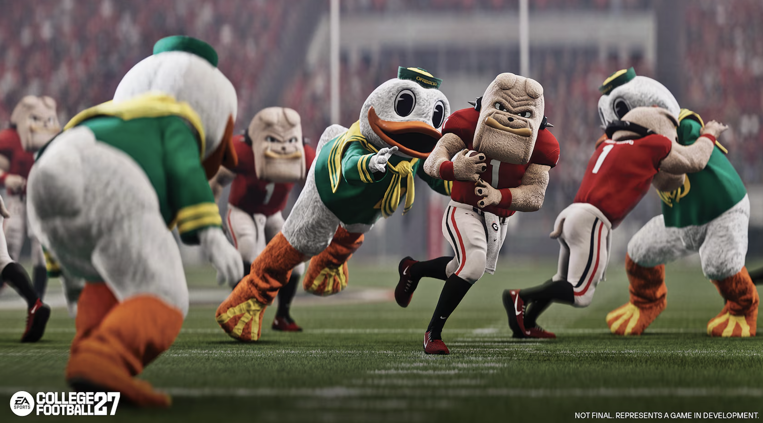Oregon Ducks face off with the Georgia Bulldogs in "College Football 27." Photo: EA Sports
