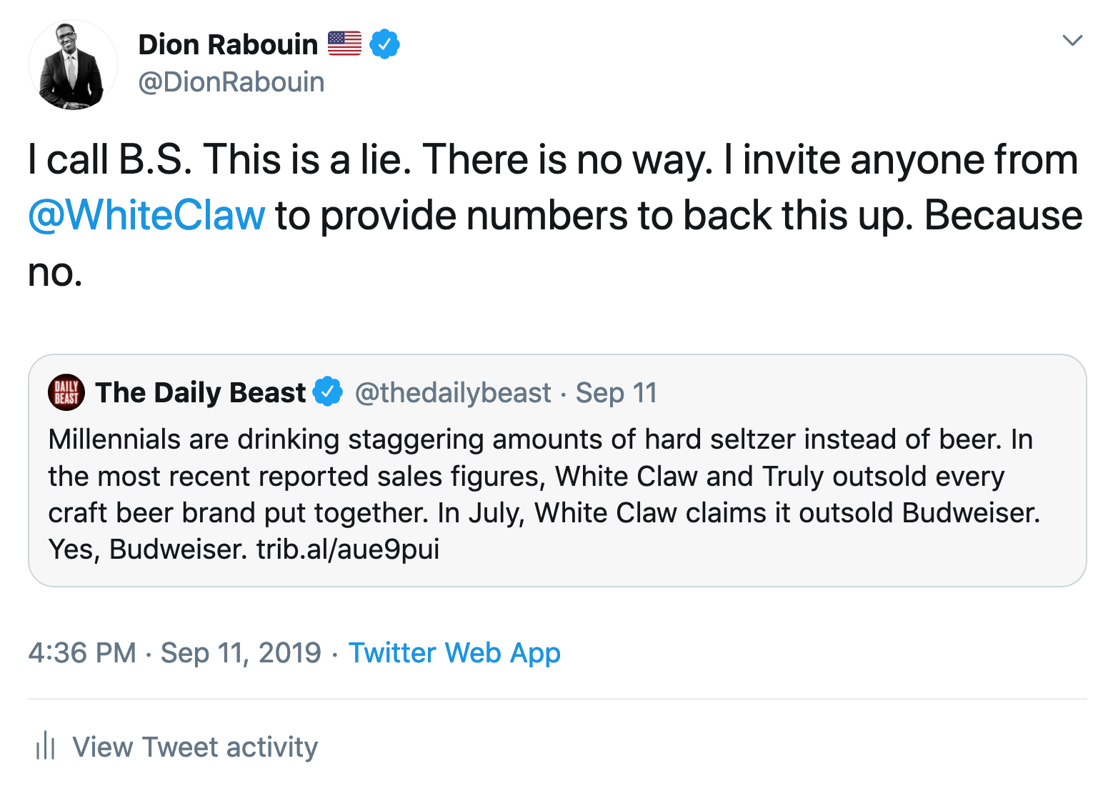 A tweet from Twitter genius Dion Rabouin.