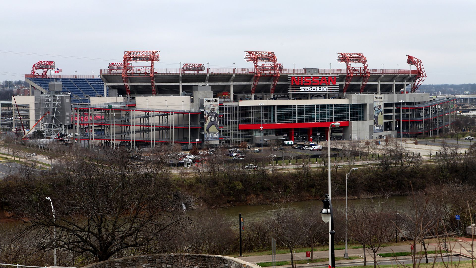 An exterior photo of Nissan Stadium.