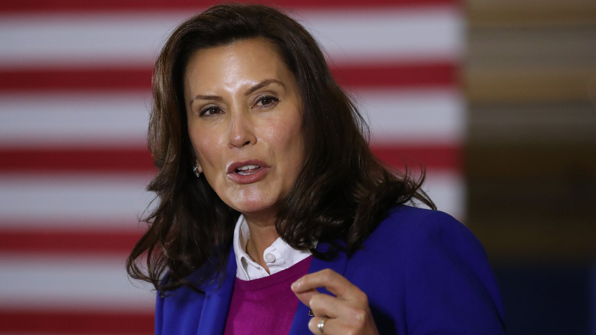 Gov. Gretchen Whitmer mmakes a speech at Beech Woods Recreation Center October 16