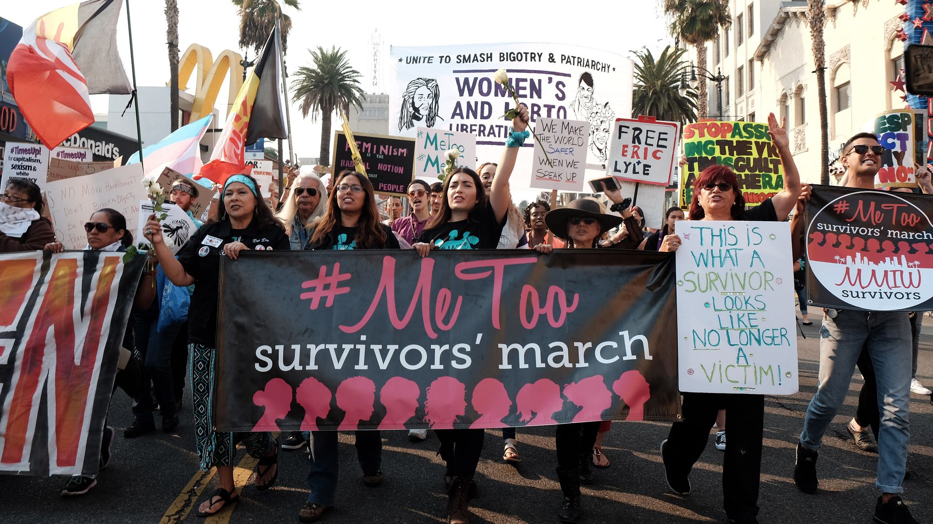 Activists participate in the 2018 #MeToo March on November 10, 2018 in Hollywood, California. (Photo by Sarah Morris/Getty Images)