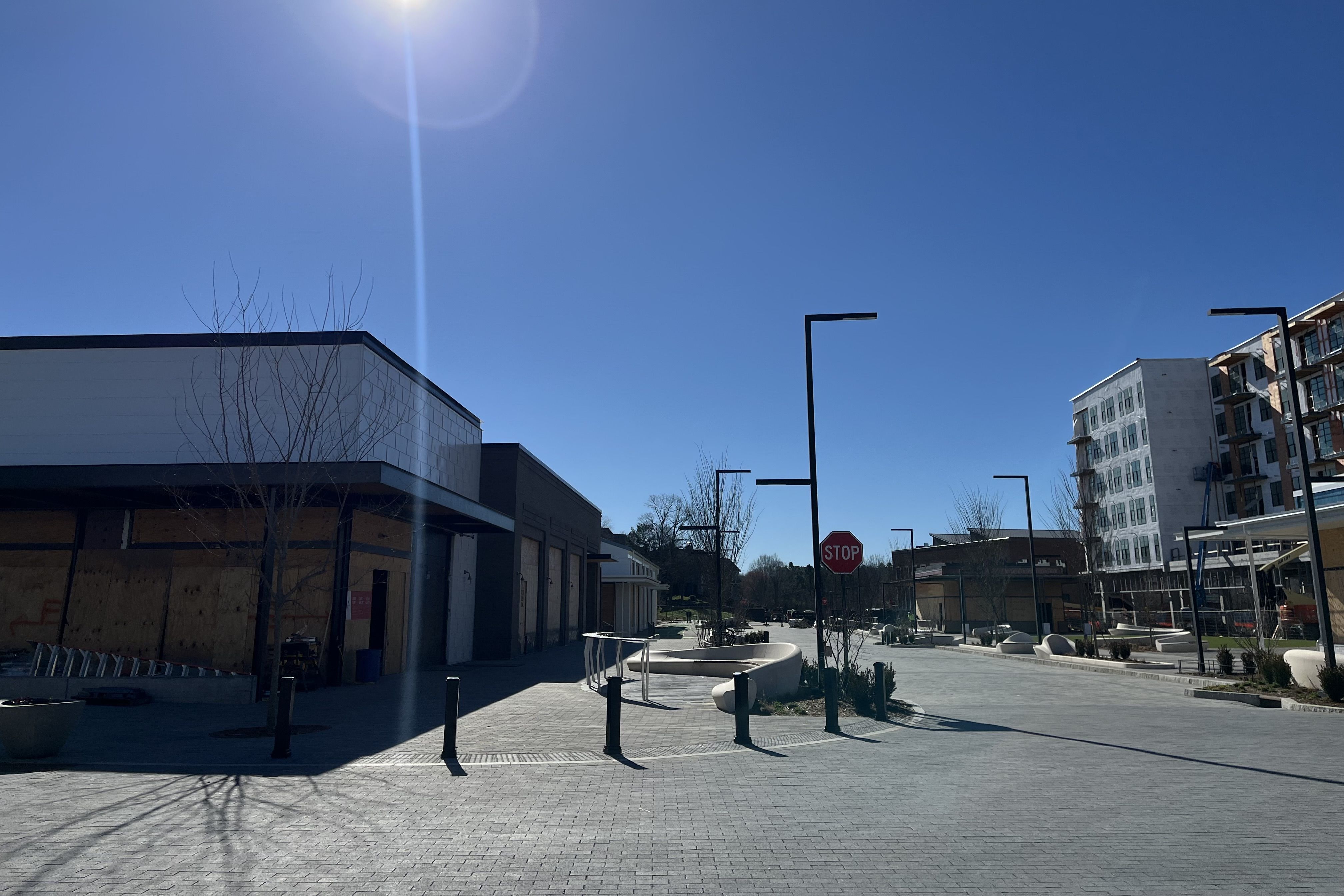 The Bowl under-construction main street and empty buildings
