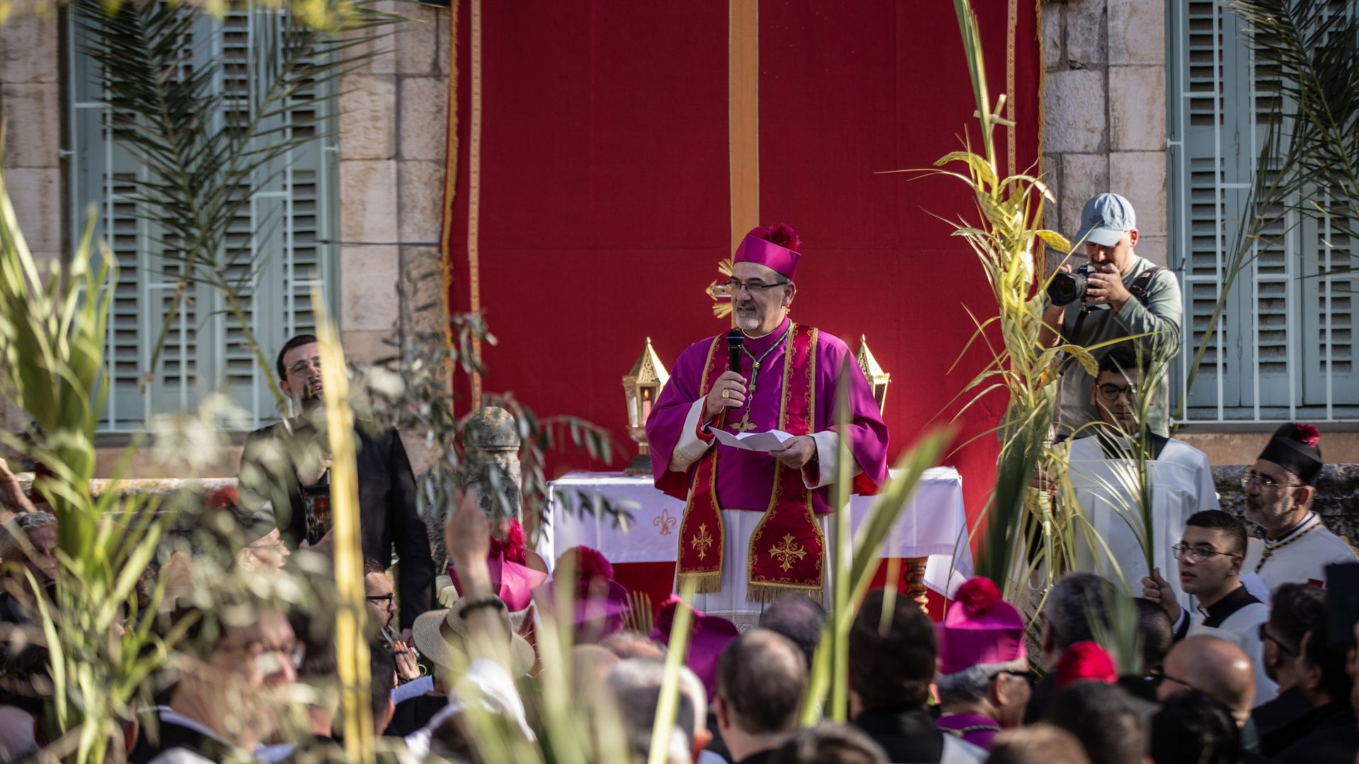 Pierbattista Pizzaballa, the Archbishop of the Latin Patriarchate of Jerusalem, led the feast held at the site. (Photo by Mostafa Alkharouf/Anadolu Agency via Getty Images)