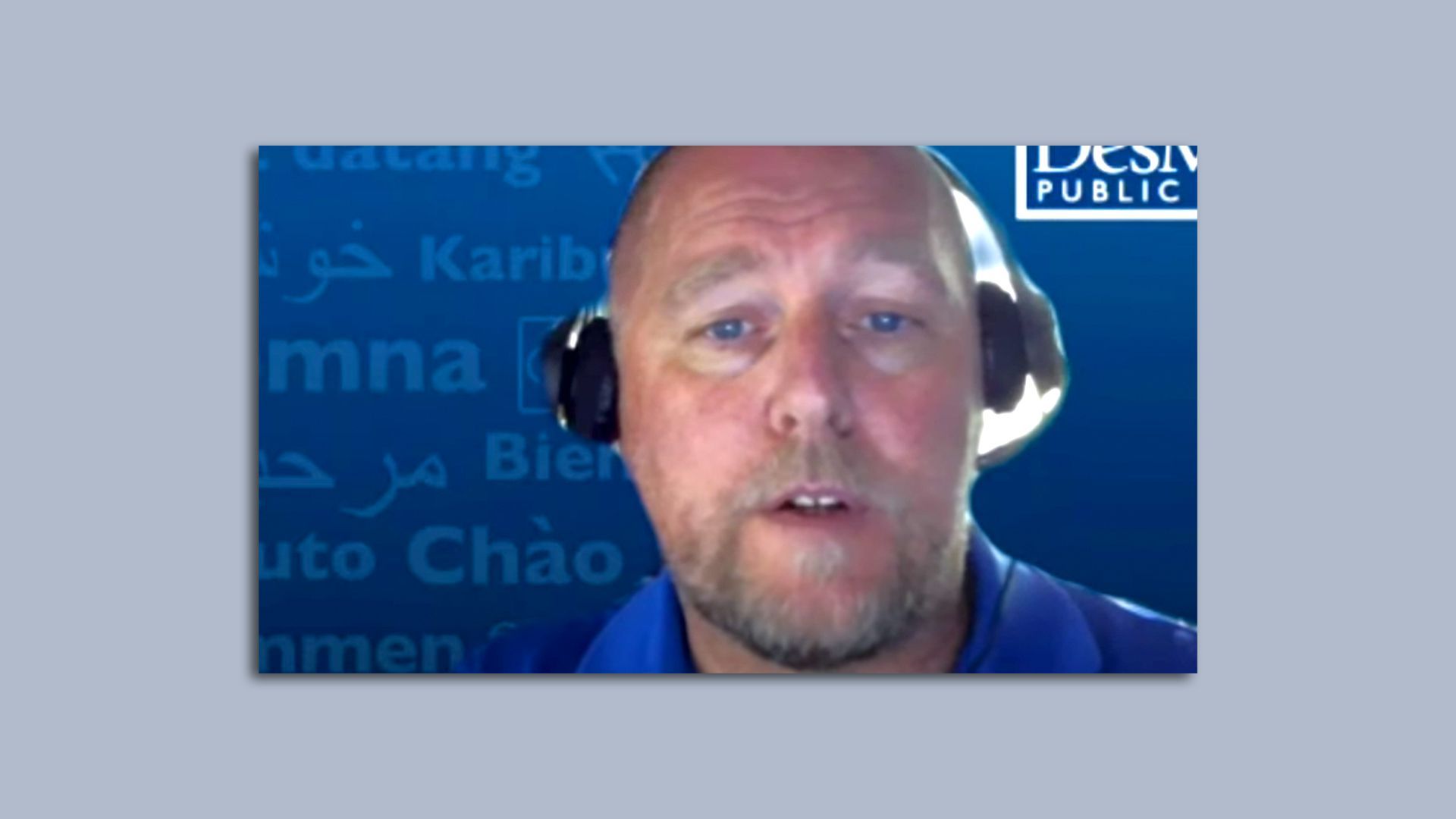 A screenshot of Des Moines Public Schools Superintendent Thomas Ahart leading a virtual town hall meeting. 