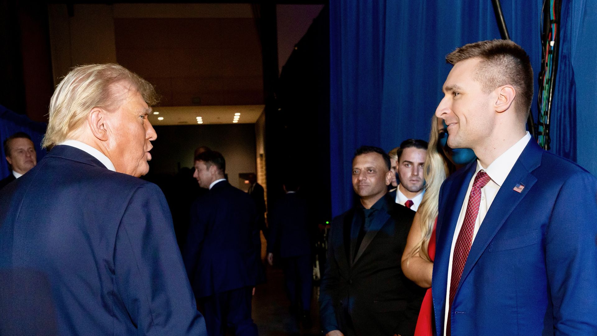 Alex Bruesewitz congratulates President Trump in West Palm Beach on election night. Photo via @alexbruesewitz on X