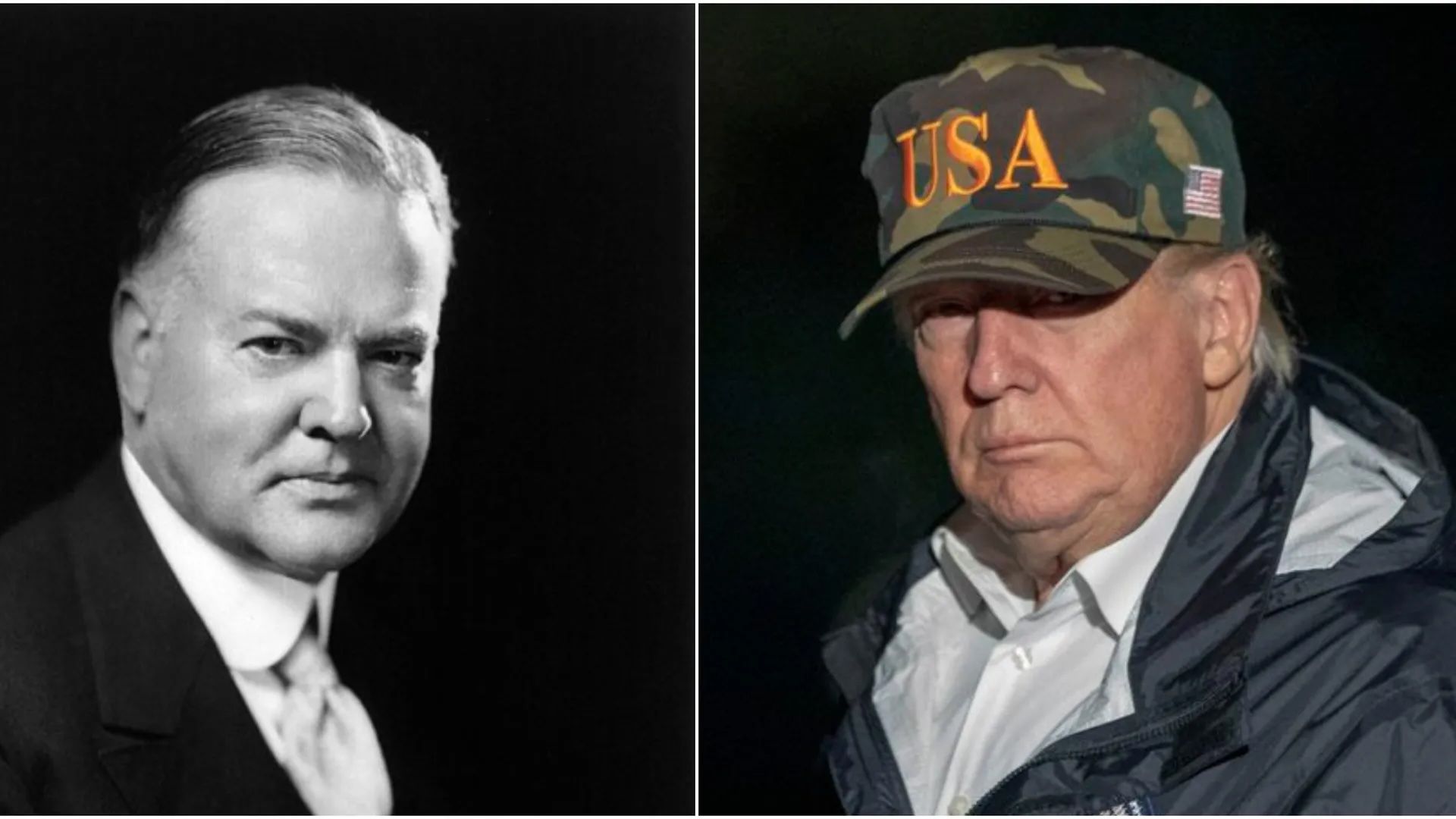 Side-by-side photos of Hoover and Trump