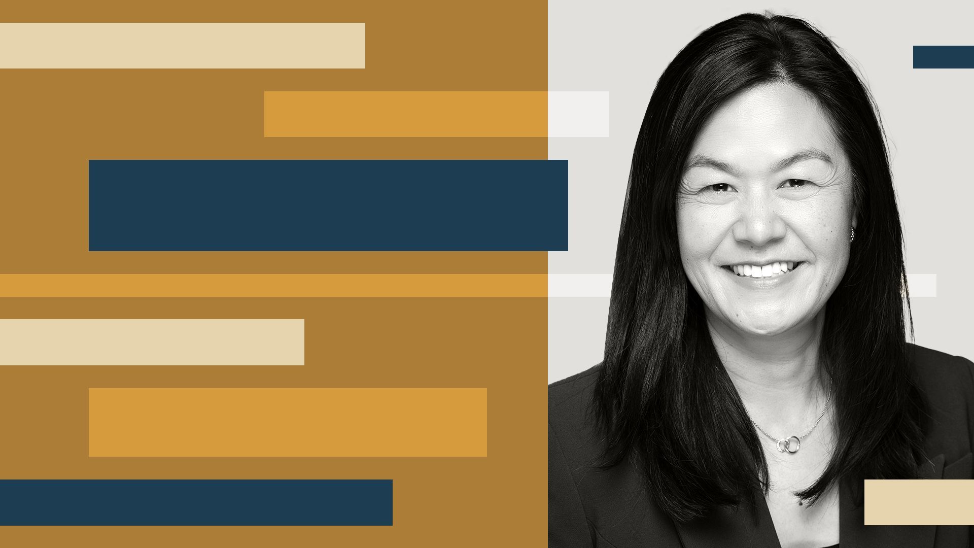 a photo illustration of  ARPA-E director Evelyn Wang surrounded by colorful rectangles