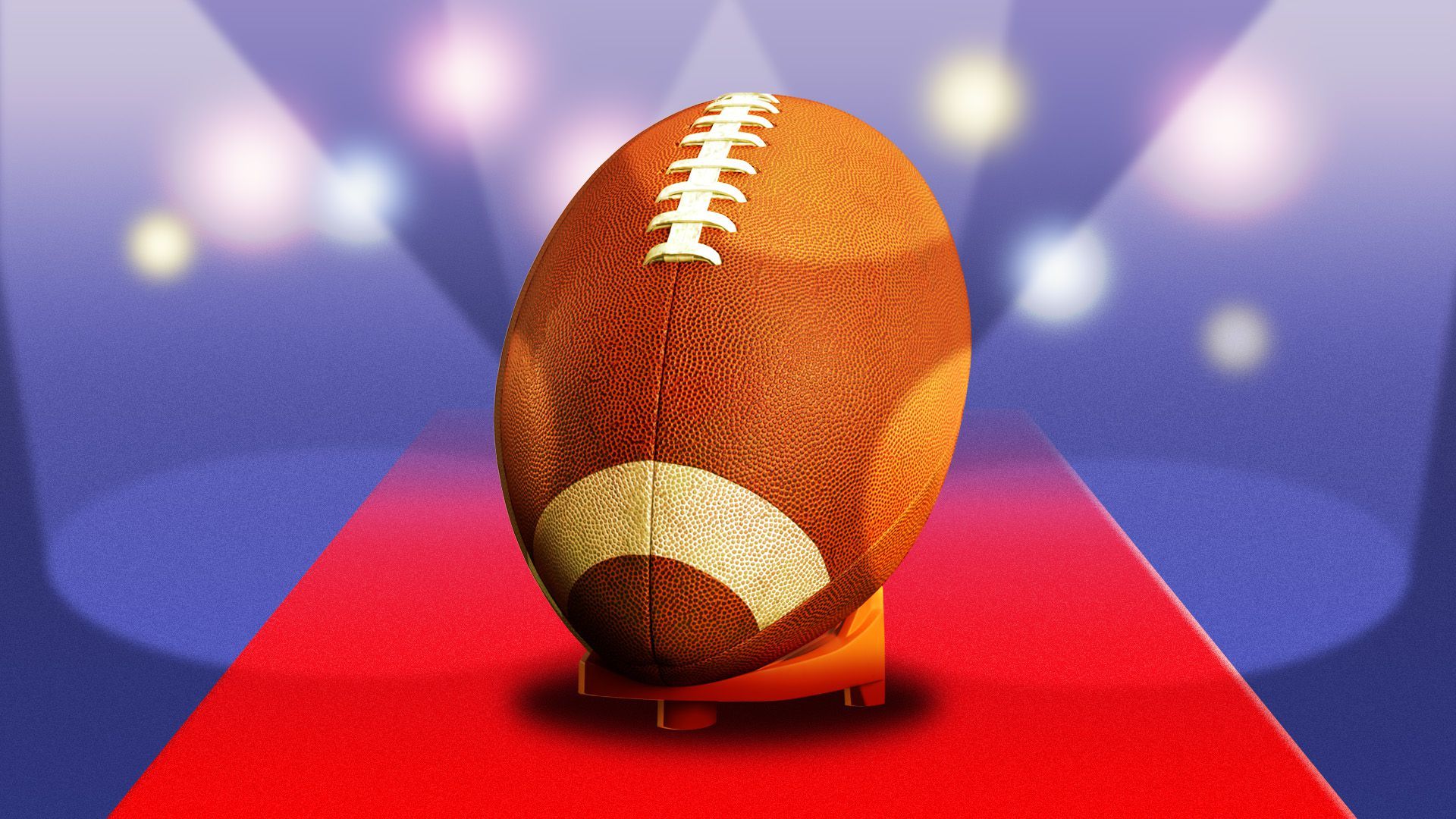 Illustration of a football on a red carpet.