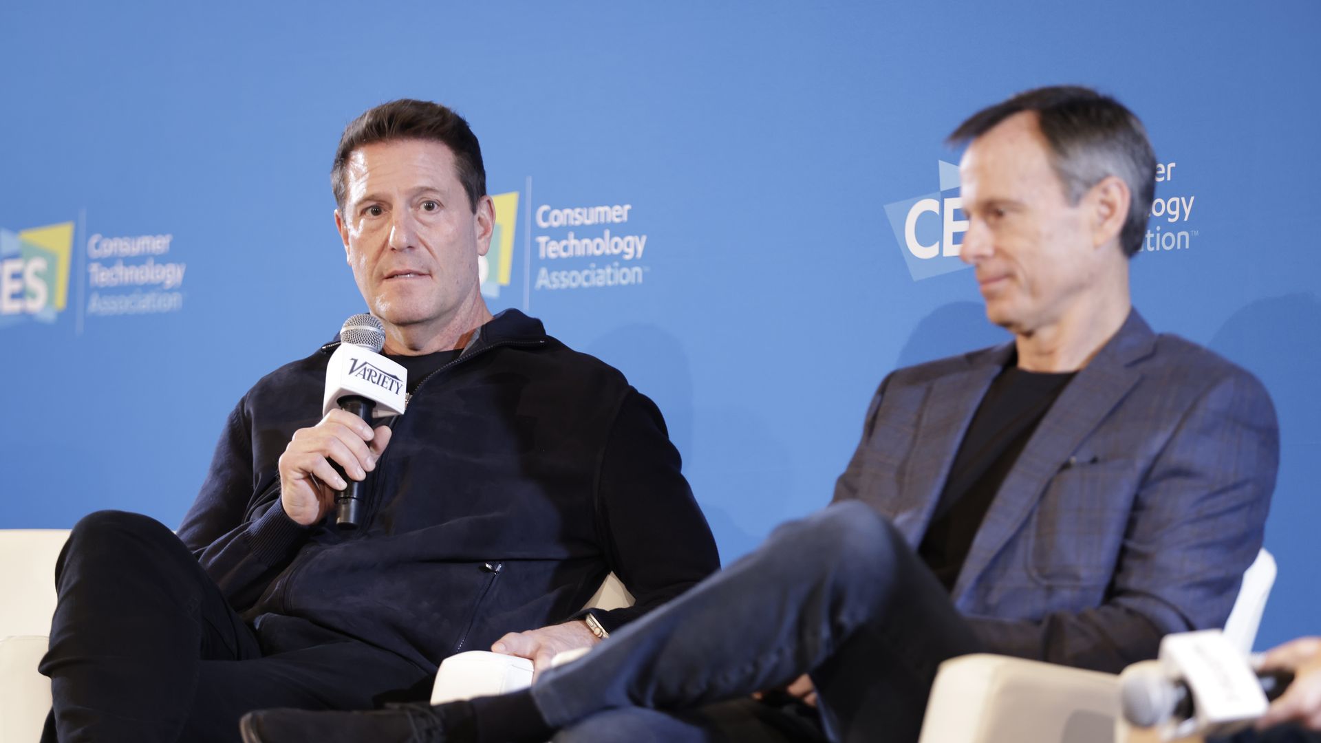Kevin Mayer, Co-Founder and Co-CEO, Candle Media and Thomas O. Staggs, Co-Founder and Co-CEO, Candle Media speak onstage at the Headliner Conversation during the Variety Entertainment Summit at CES at the Aria Resort & Casino on January 06, 2023