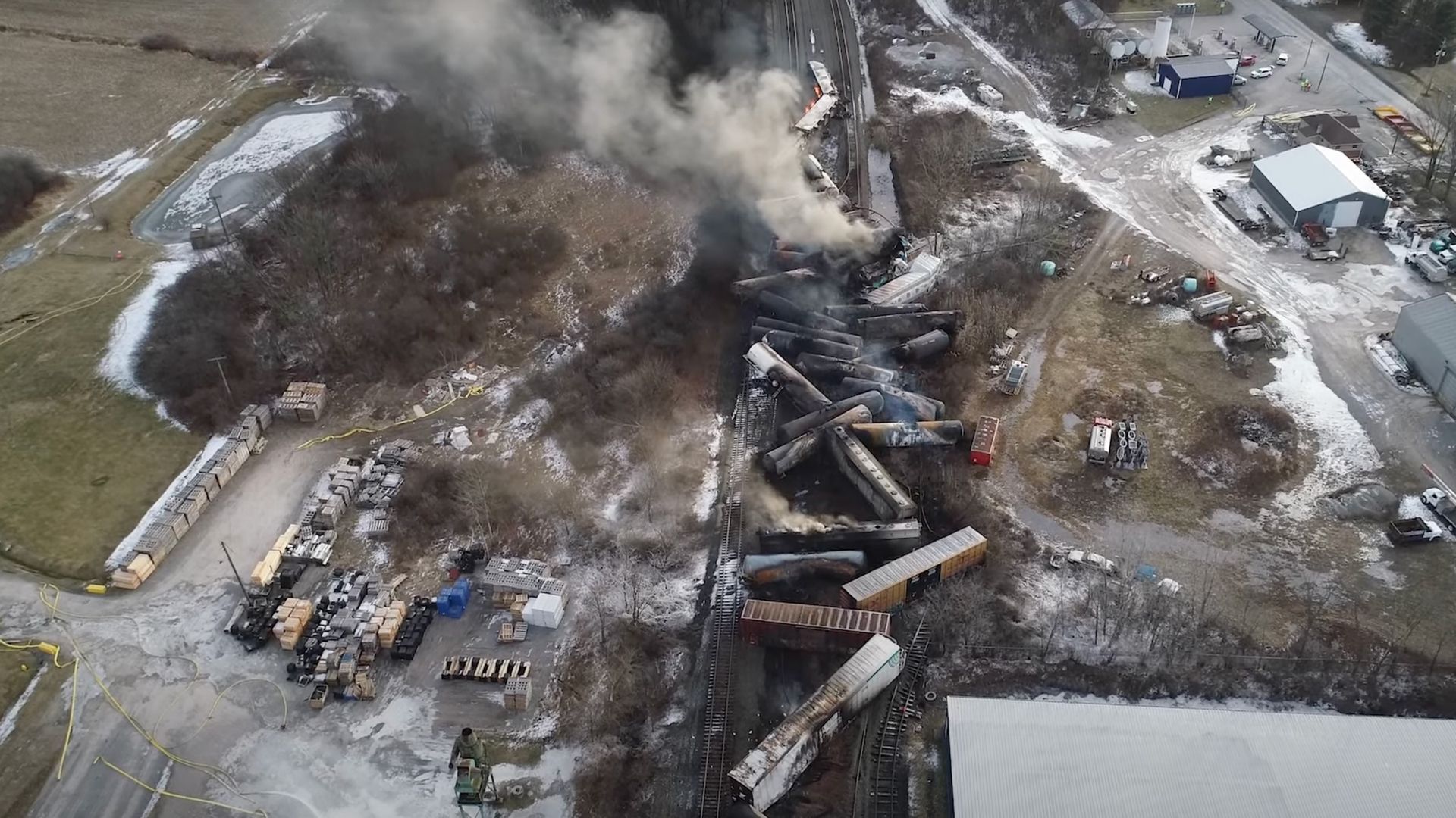 The site of the train derailment in East Palestine, Ohio, on Feb. 15.