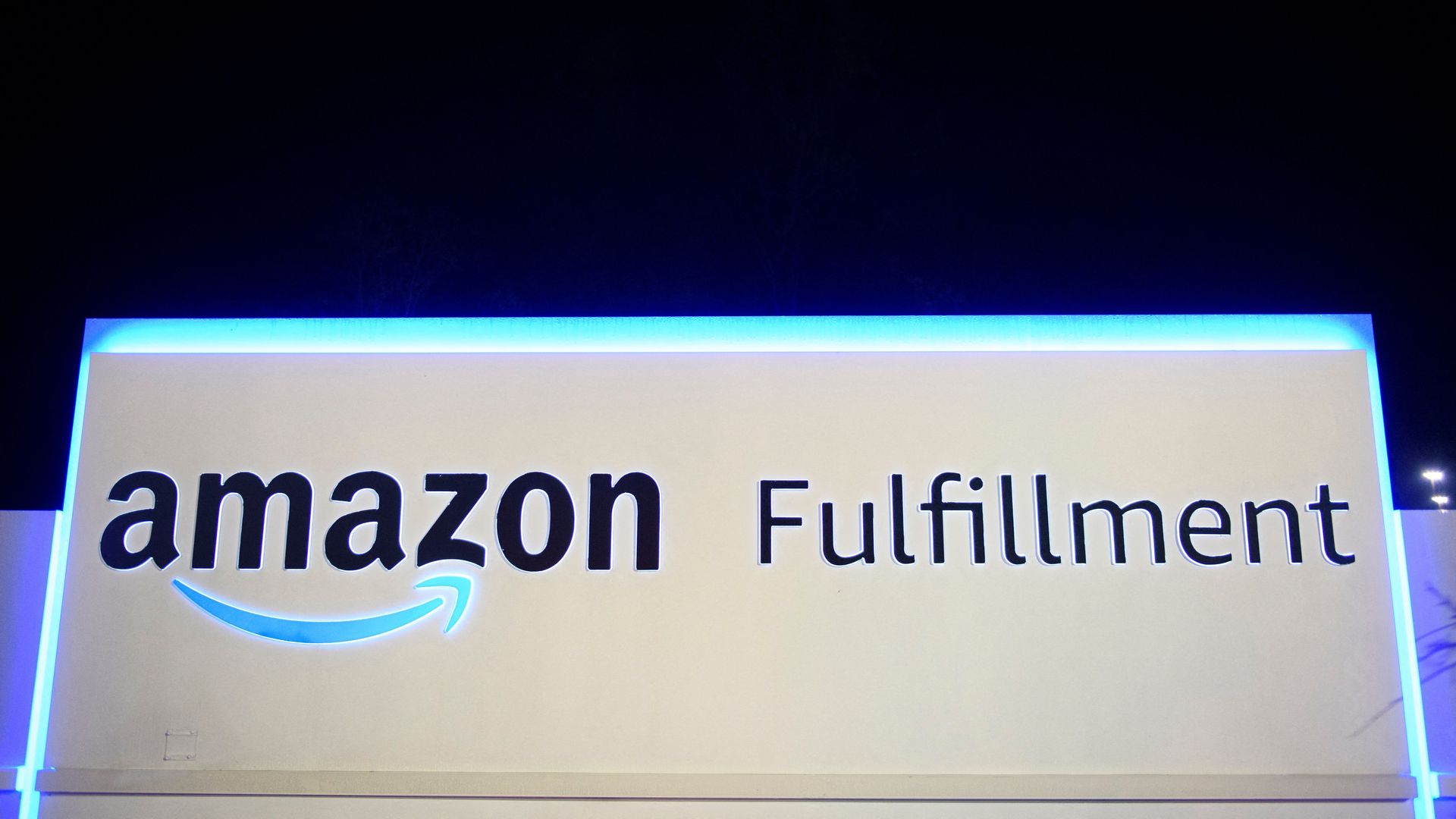 A sign outside the Amazon fulfillment center in Beesemer. Photo: Patrick T. Fallon/AFP via Getty Images