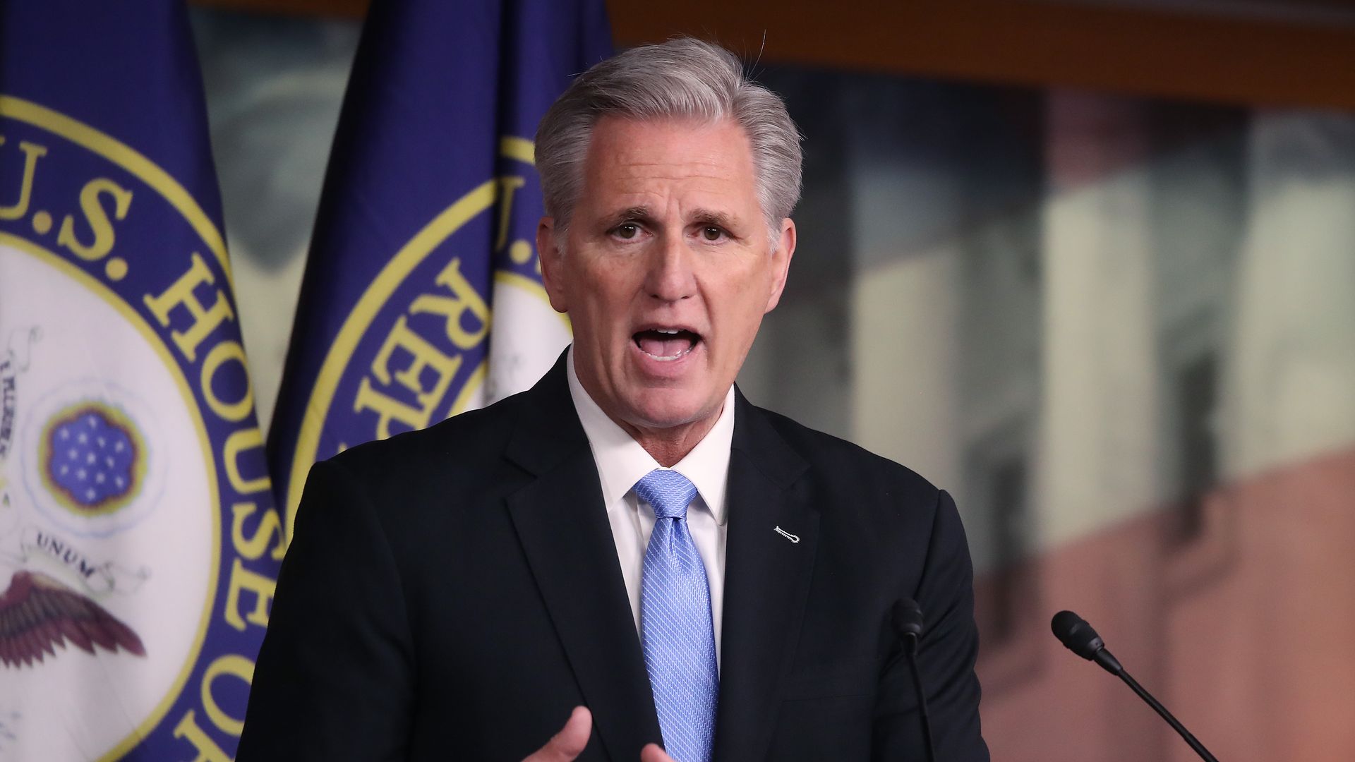 House Minority Leader Kevin McCarthy (R-CA) speaks during his weekly news conference at the U.S. Capitol