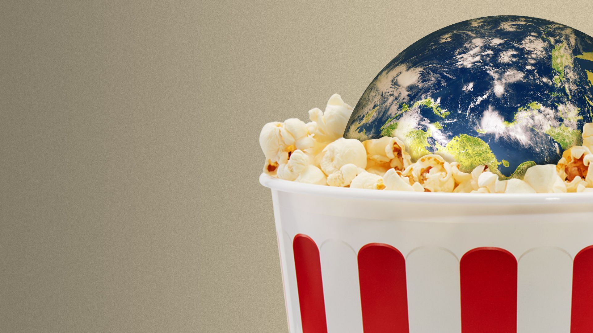 Illustration of Earth in a popcorn bucket.