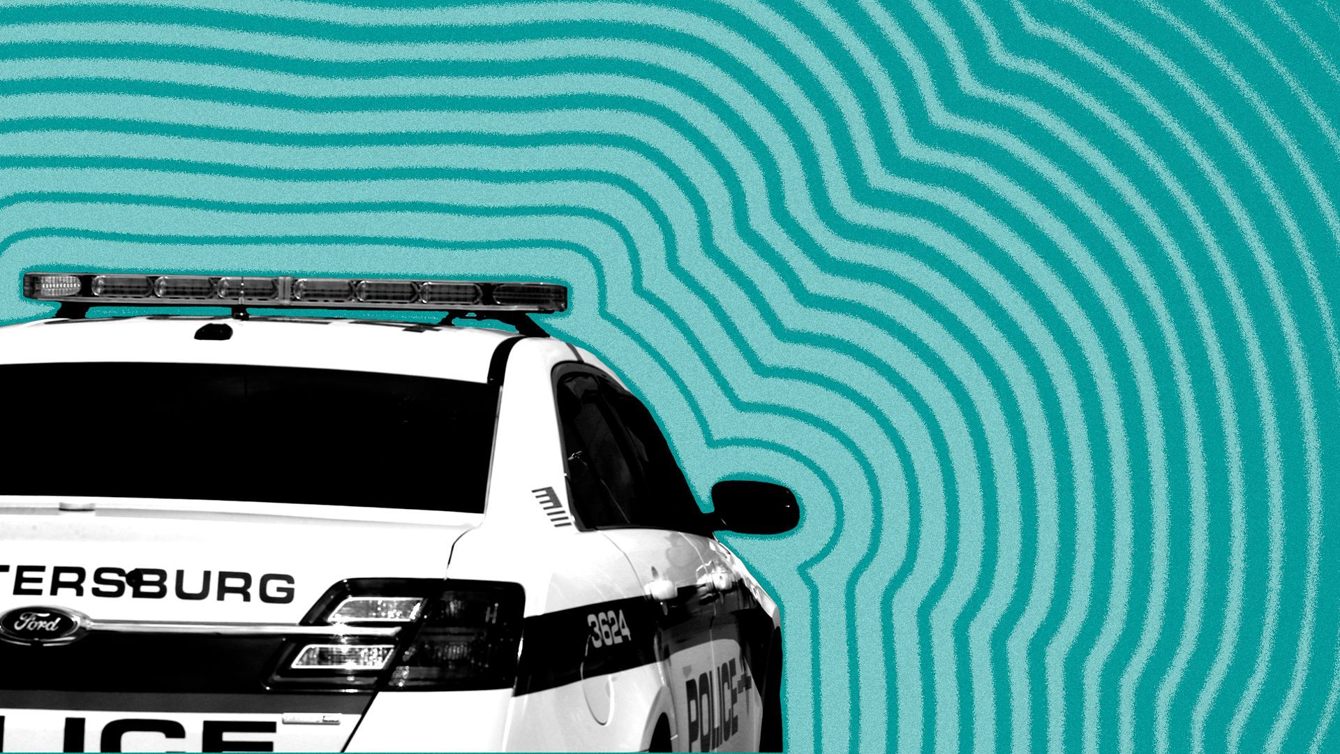 Photo illustration of a St. Petersburg Police cruiser with lines emanating from it.
