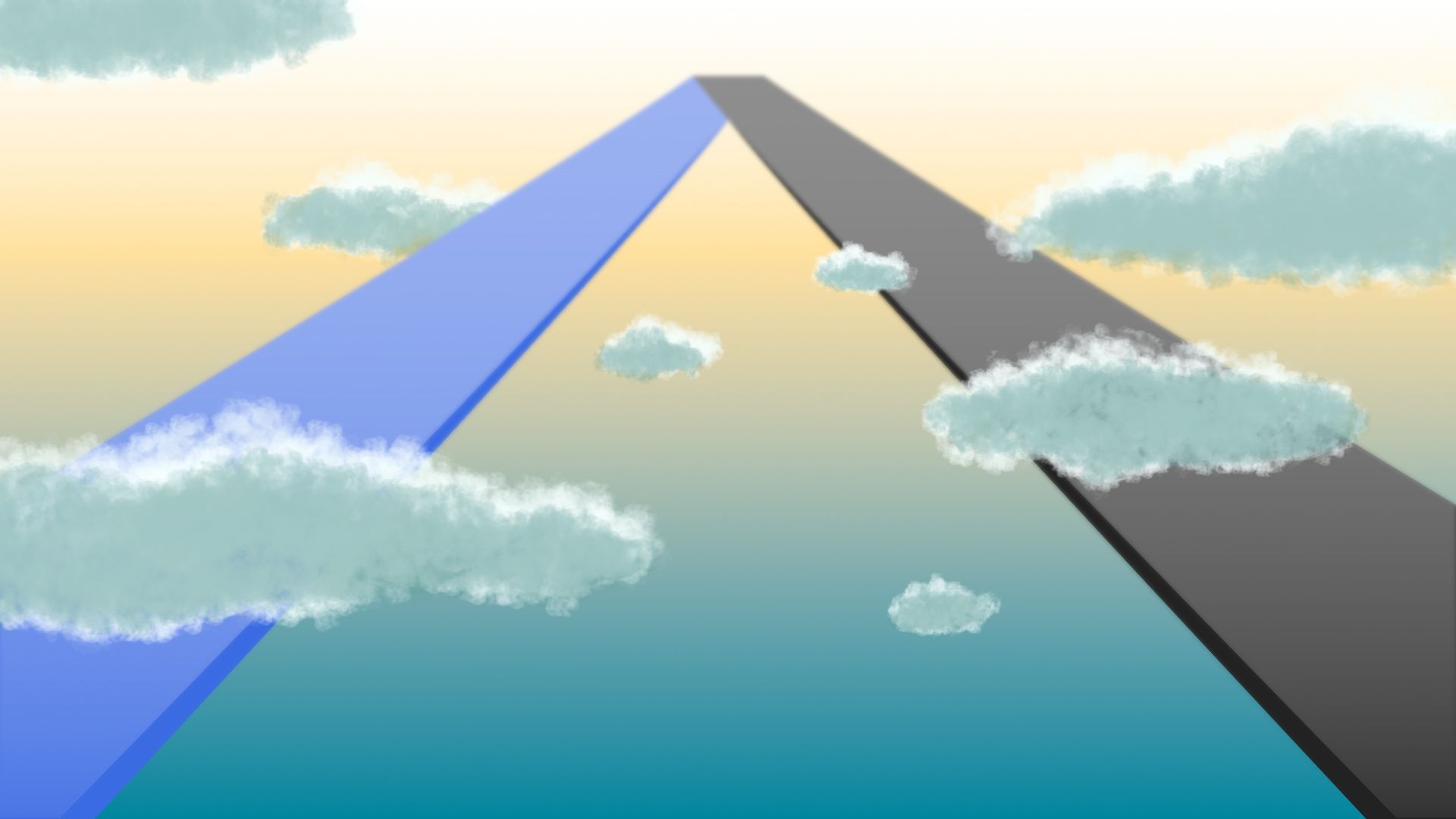 Illustration of an extremely tall Axios logo stretching up into the clouds. 