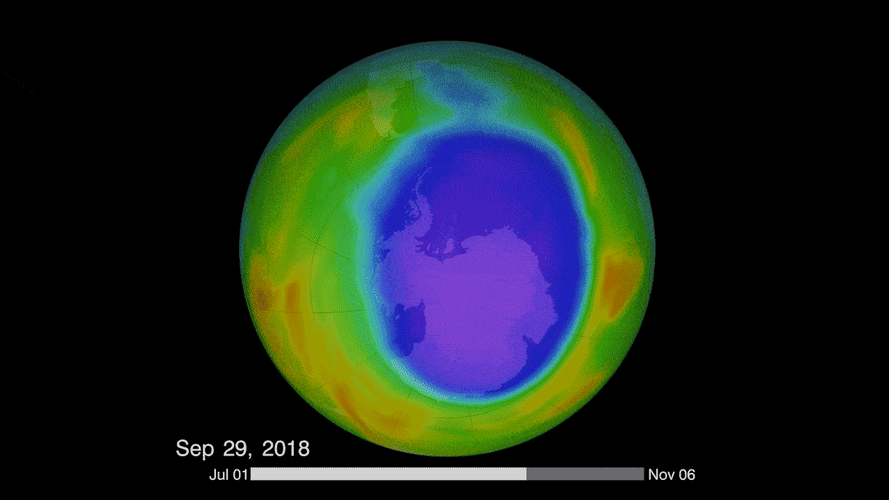 Animation of the South Pole's stratospheric ozone hole during fall of 2018.