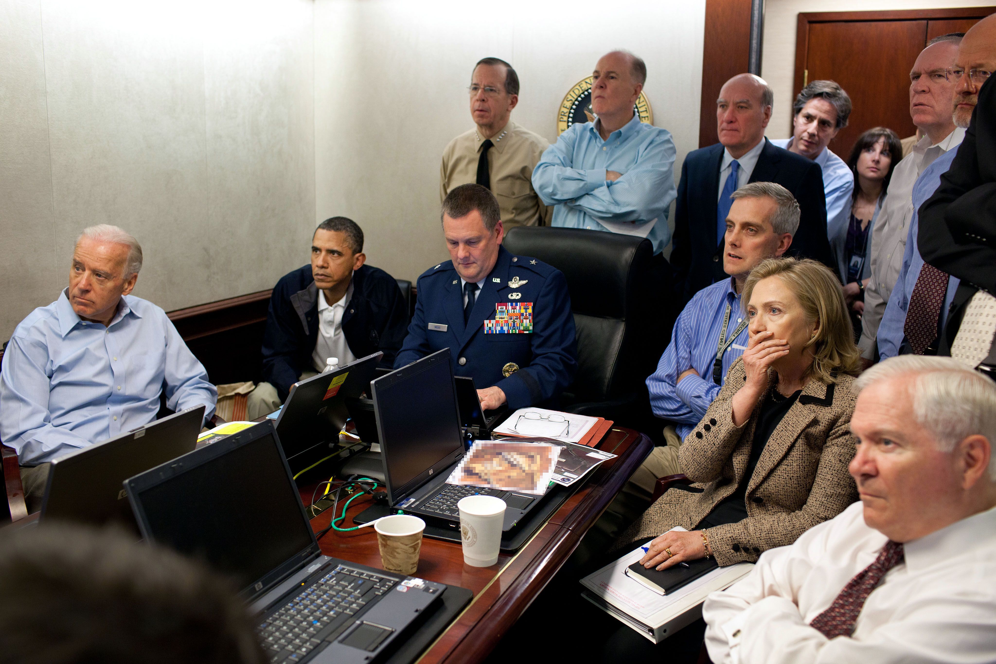  President Barack Obama, members of the national security team and others receive an update on the mission against Osama bin Laden  in Washington, DC