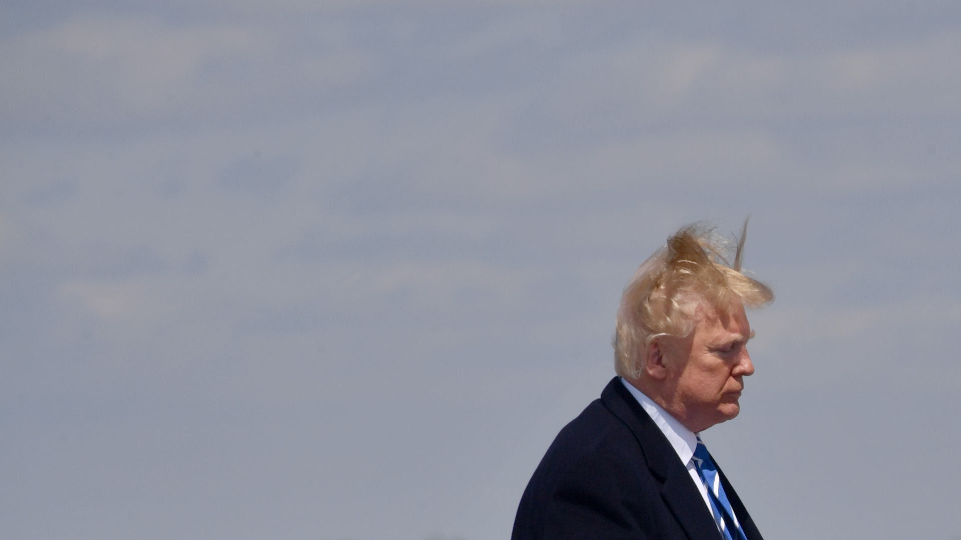 President Trump's hair blows in the wind