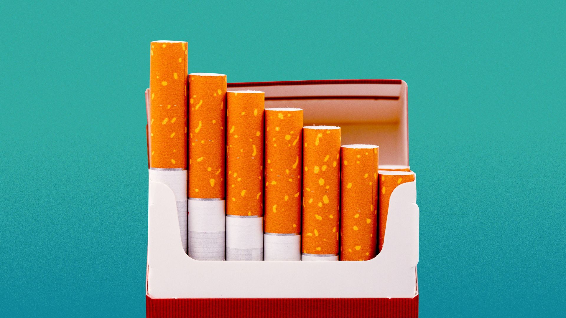 Illustration of a pack of cigarettes as a downward trending bar chart.