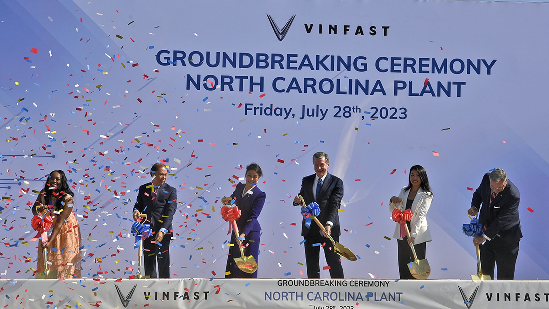 CHATHAM COUNTY, NORTH CAROLINA - July 28: Electric carmaker Vinfast breaks ground in its $4B NC manu