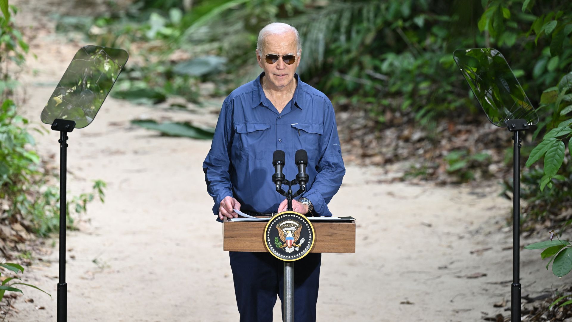 US President Joe Biden speaks after signing a proclamation designating November 17 as International Conservation Day during a tour of the Museu da Amazonia as he visits the Amazon Rainforest in Manaus, Brazil, on November 17, 2024, before heading to Rio de Janeiro for the G20 Summit.