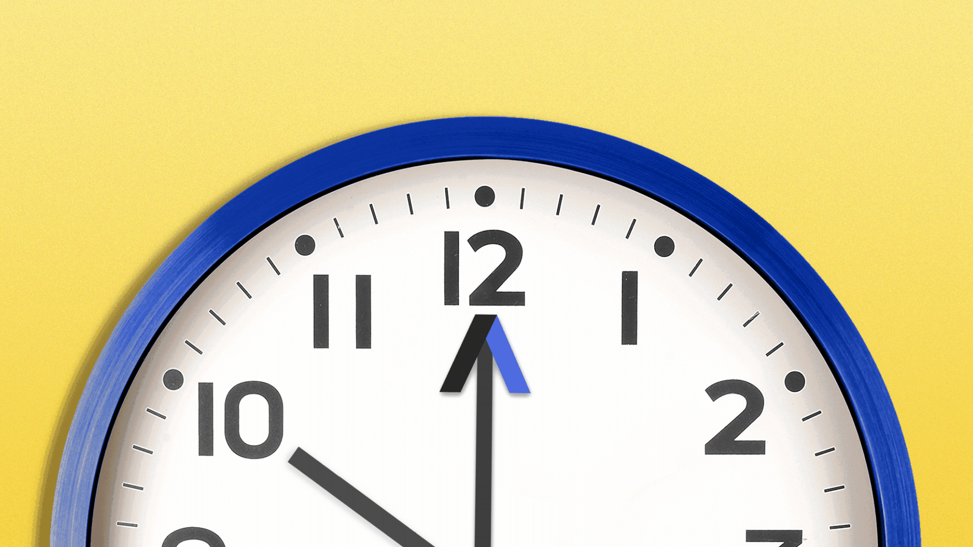 Illustration of a clock moving backwards. The hands of the clock are made out of the Axios logo.