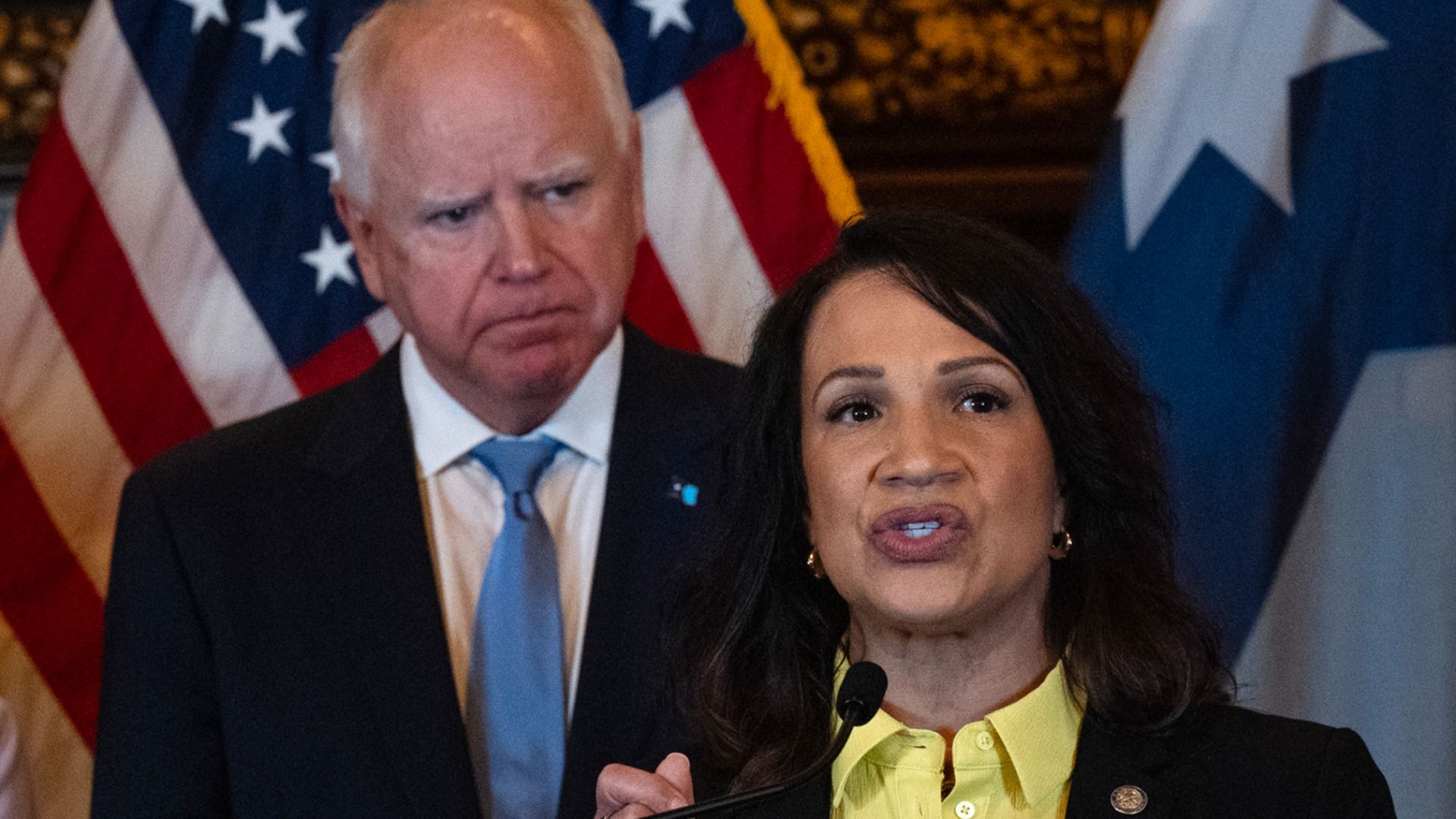 Lisa Demuth speaks with Walz in background