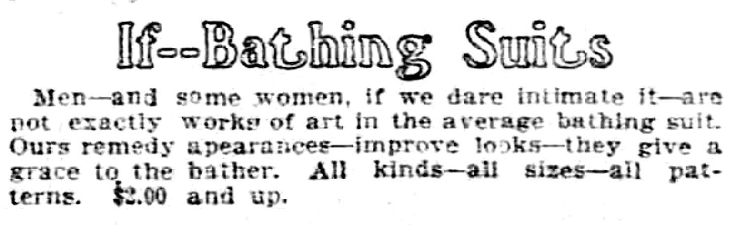 A bathing suit ad from a 1904 newspaper.