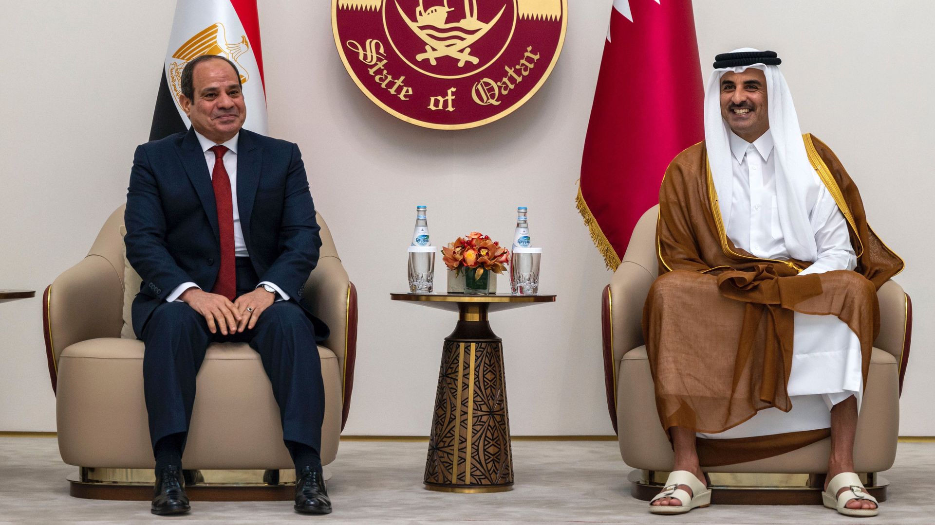 Egyptian President Abdel Fattah al-Sisi meets with Emir of Qatar Sheikh Tamim bin Hamad Al-Thani in Doha, Qatar on September 13, 2022.