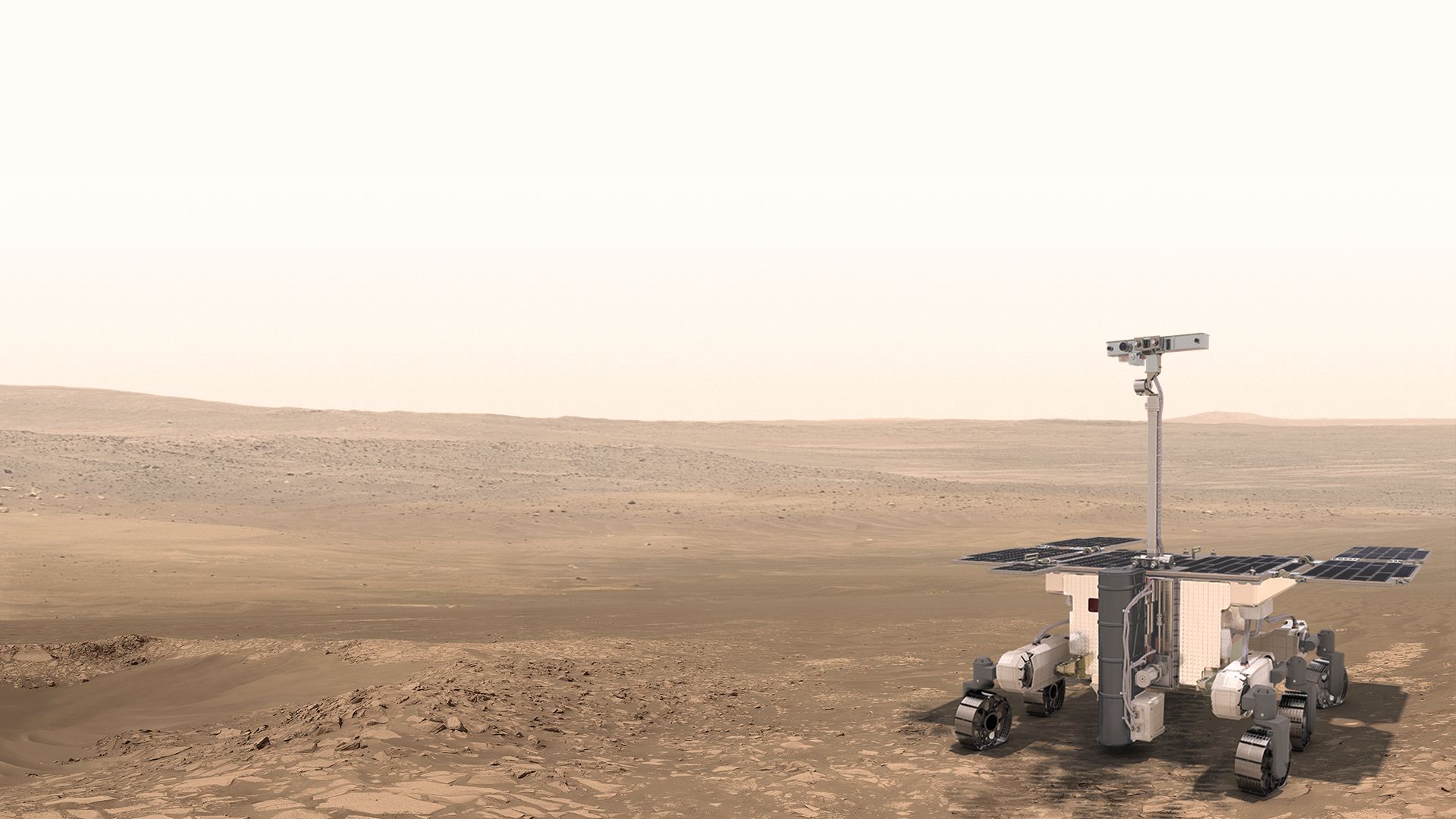Artist's illustration of the ExoMars Rosalind Franklin rover on Mars