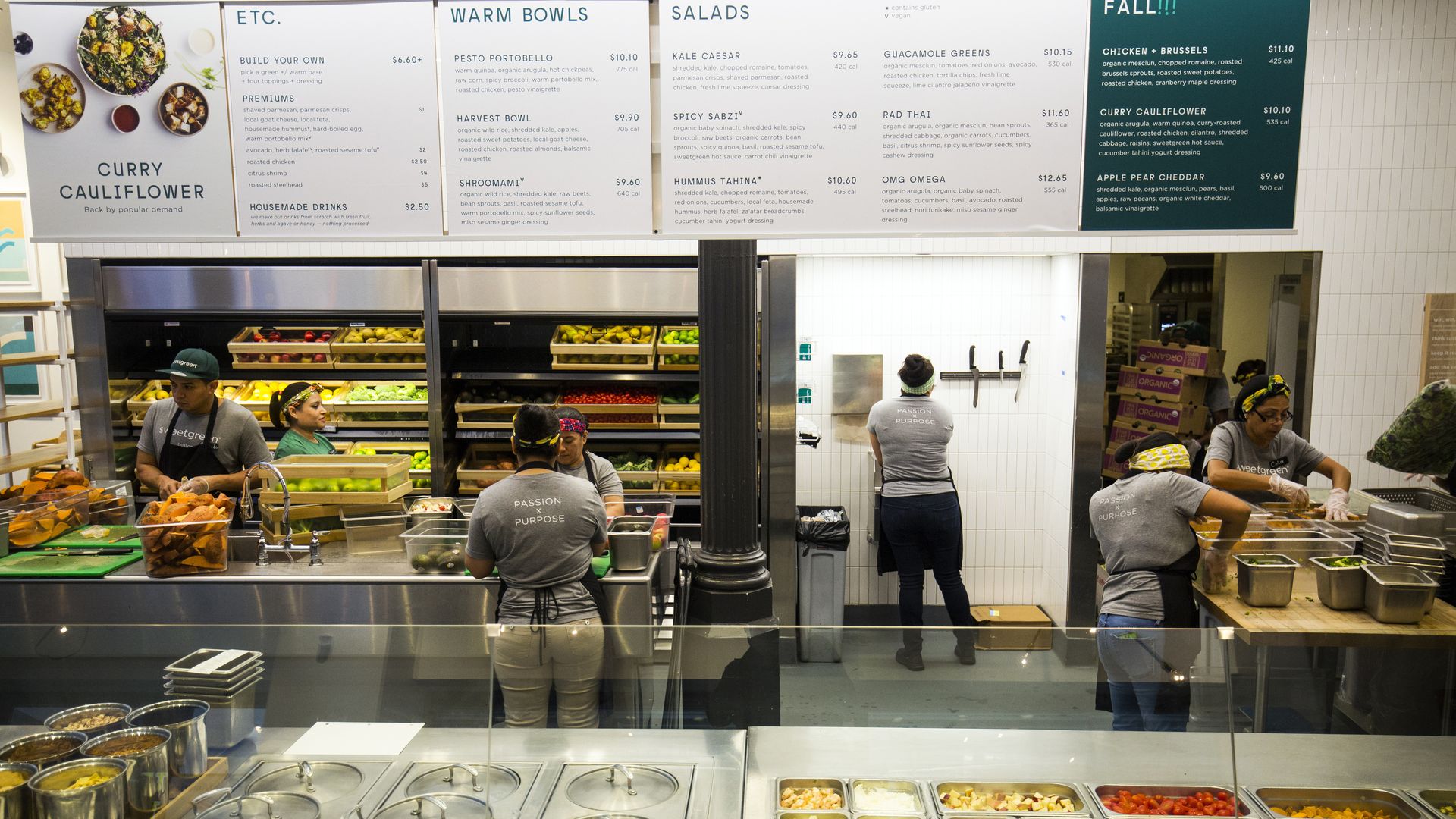 The inside of a Sweetgreen restaurant.