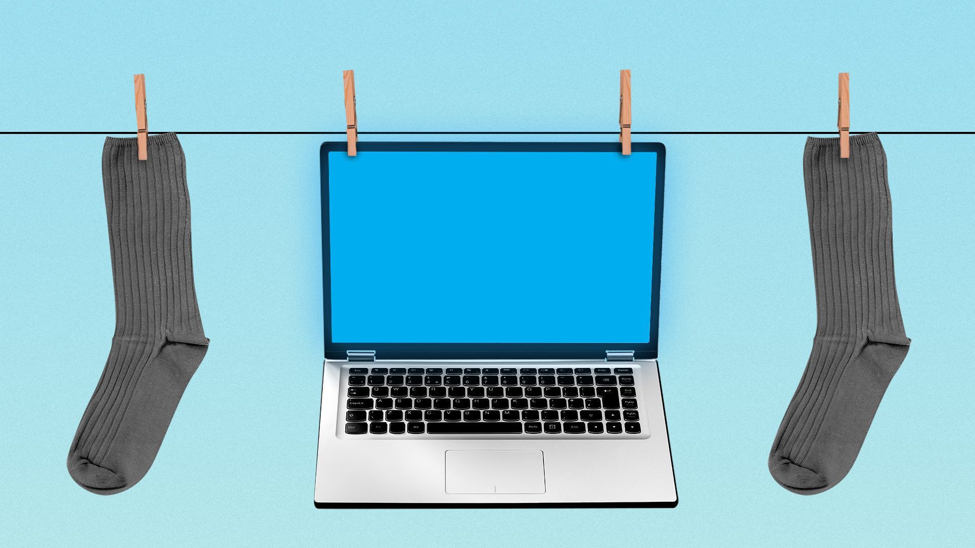 An illustration of a laptop hanging from a clothing line. Illustration: Aïda Amer/Axios